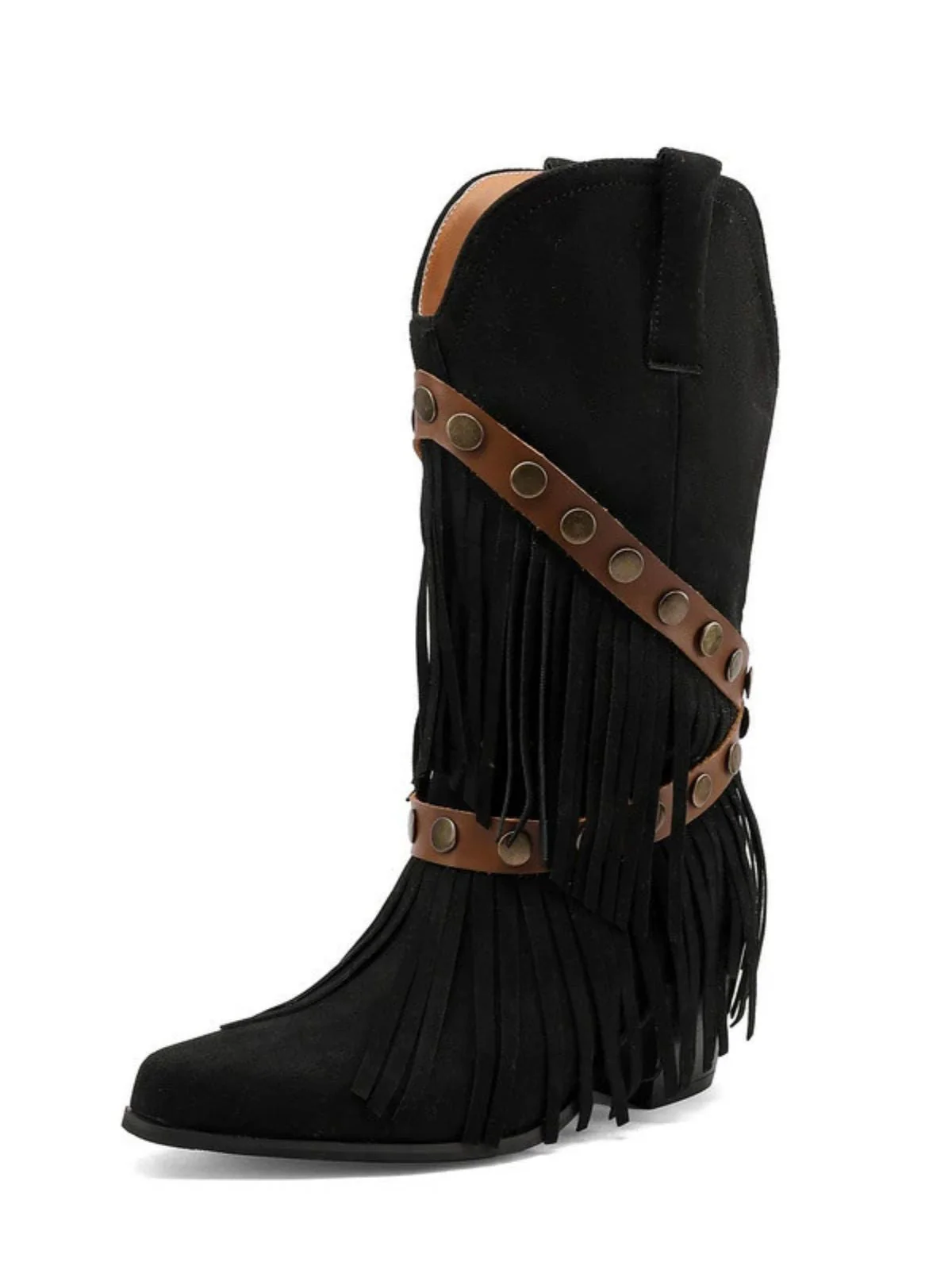 Vintage Denim Western Cowboy Tassel Mid-Calf Boots - Image 13