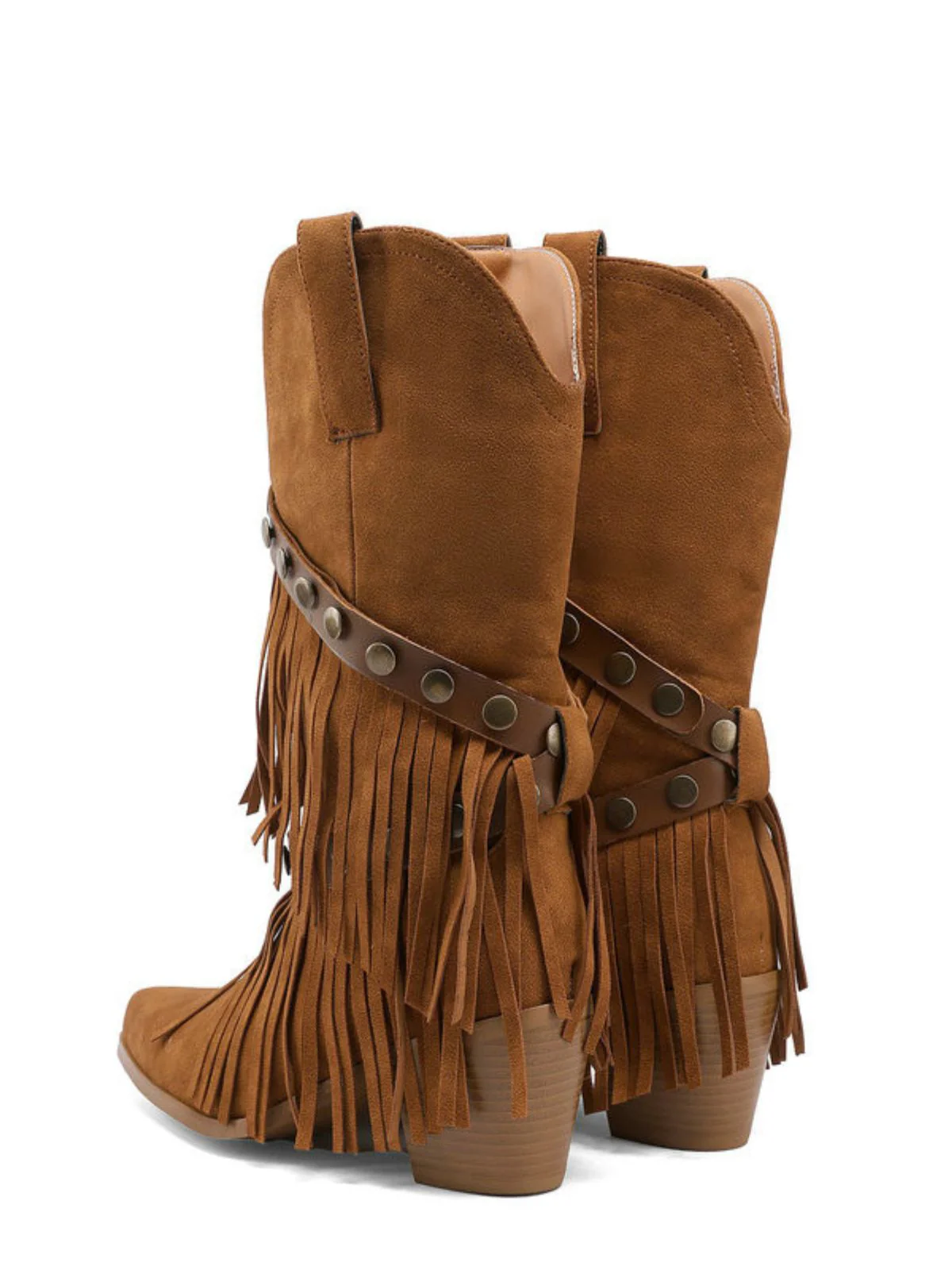 Vintage Denim Western Cowboy Tassel Mid-Calf Boots - Image 4