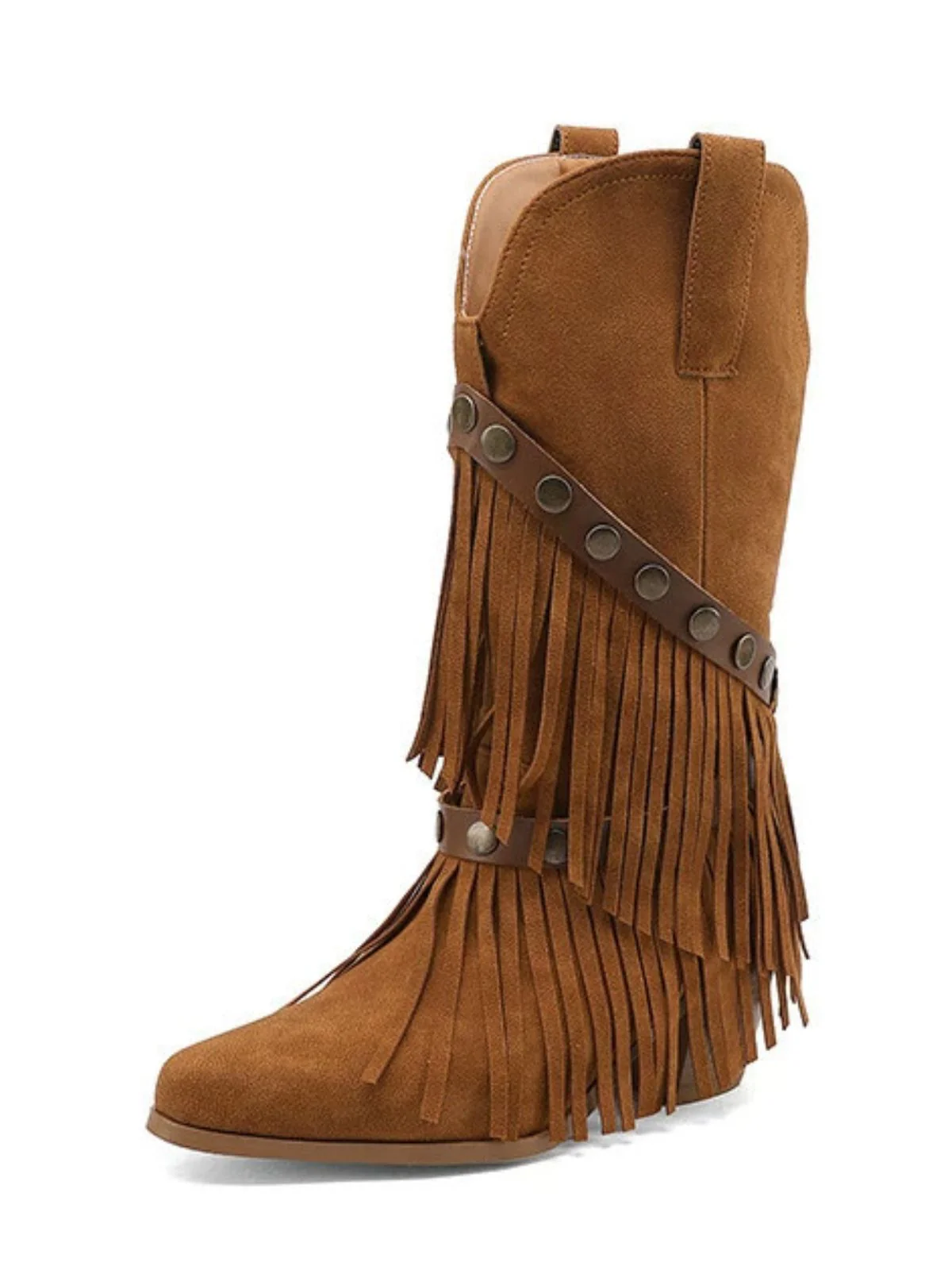 Vintage Denim Western Cowboy Tassel Mid-Calf Boots - Image 5