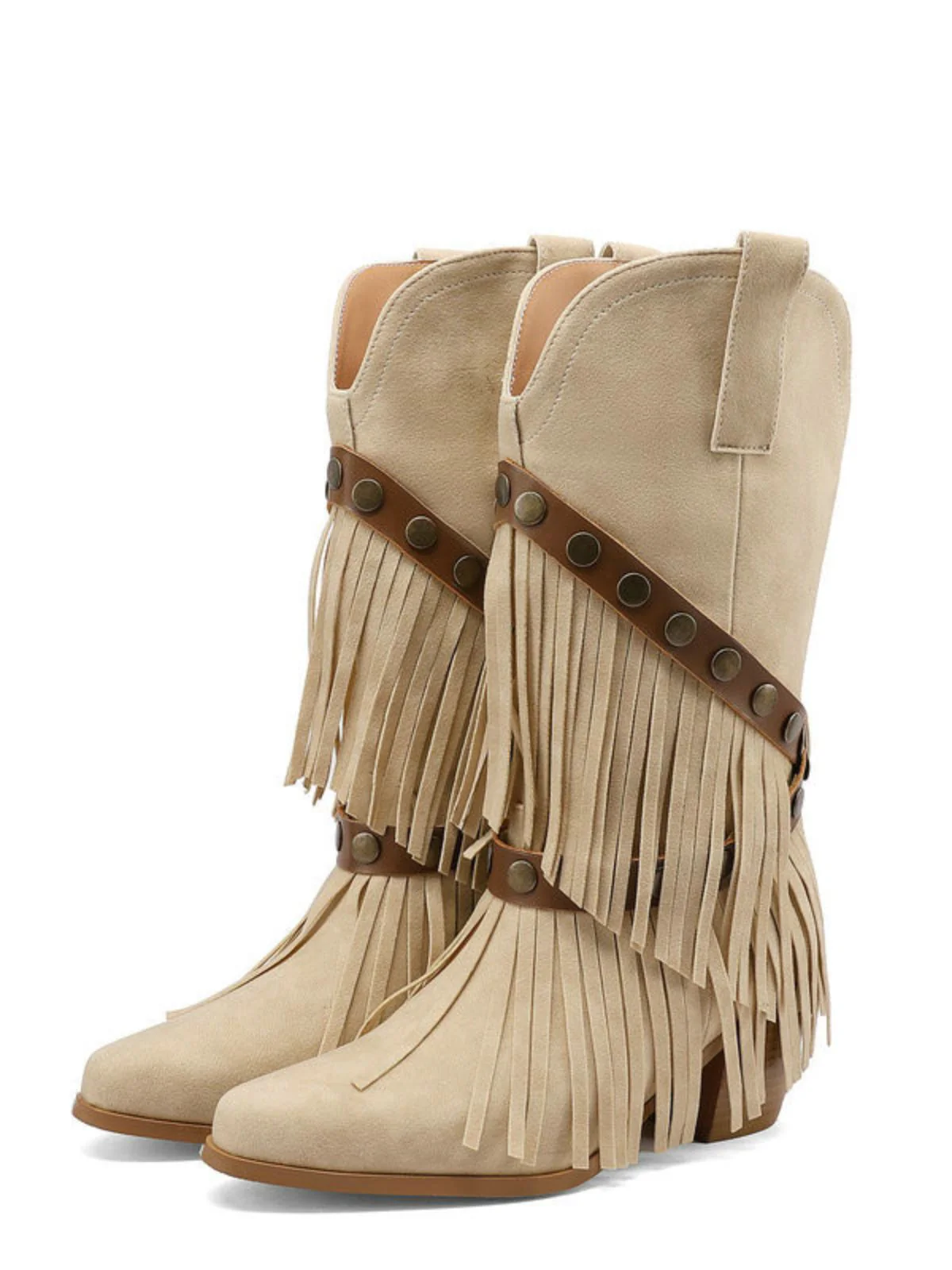 Vintage Denim Western Cowboy Tassel Mid-Calf Boots - Image 7