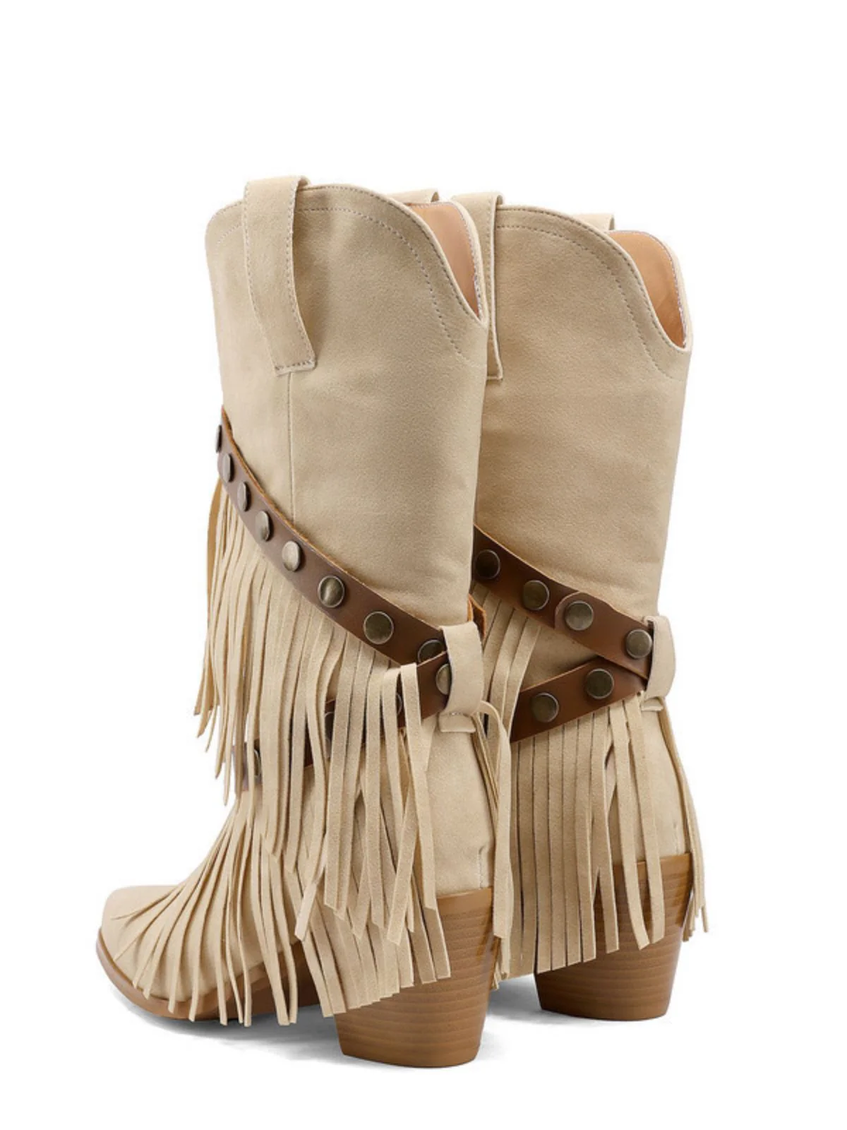 Vintage Denim Western Cowboy Tassel Mid-Calf Boots - Image 8