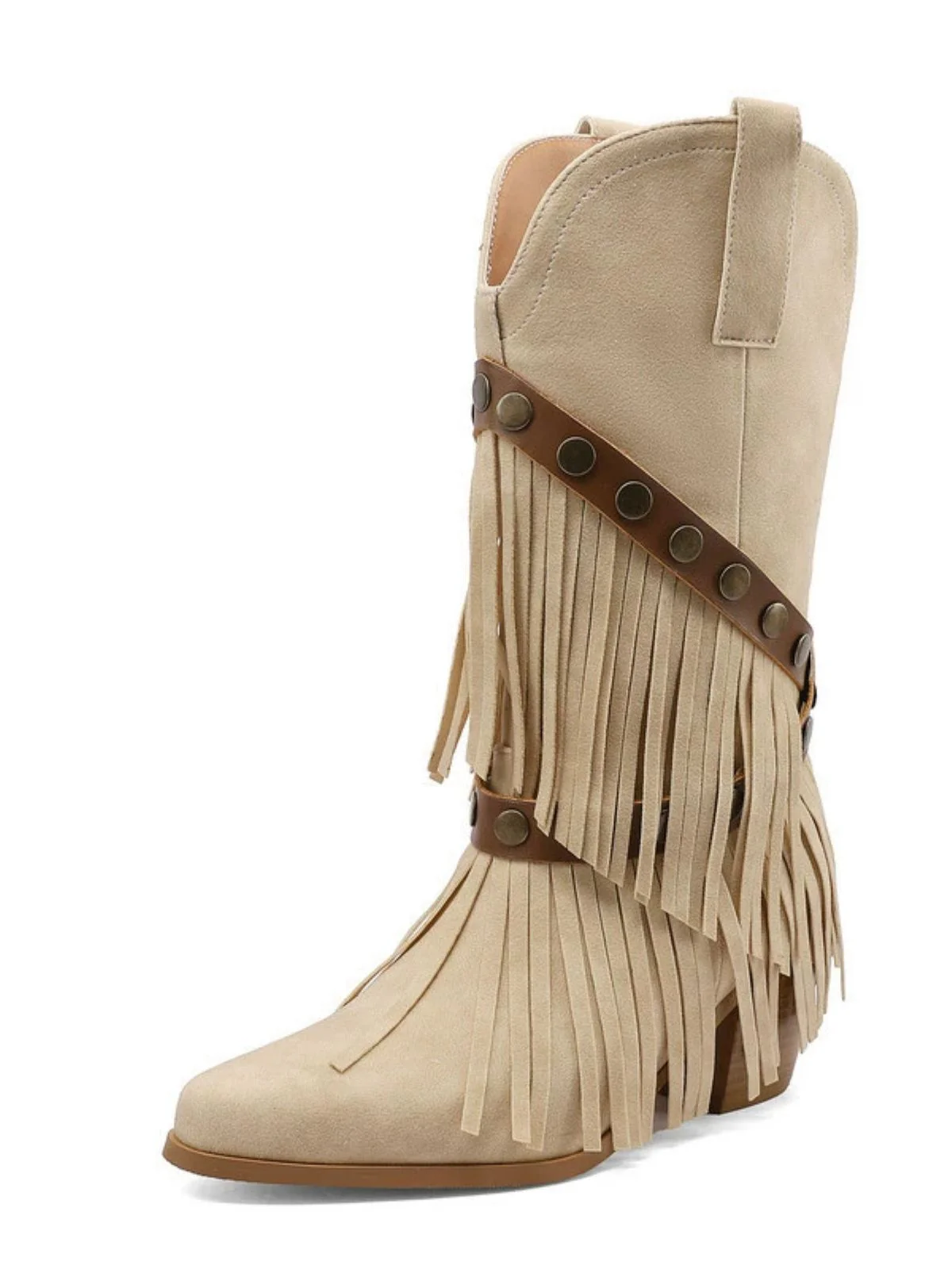 Vintage Denim Western Cowboy Tassel Mid-Calf Boots - Image 9