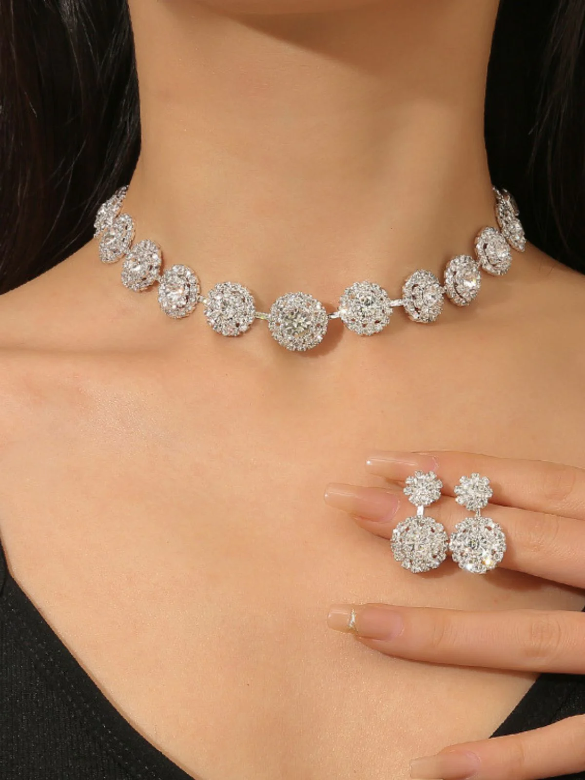 Vintage Diamond Necklace Earrings Set - Image 4