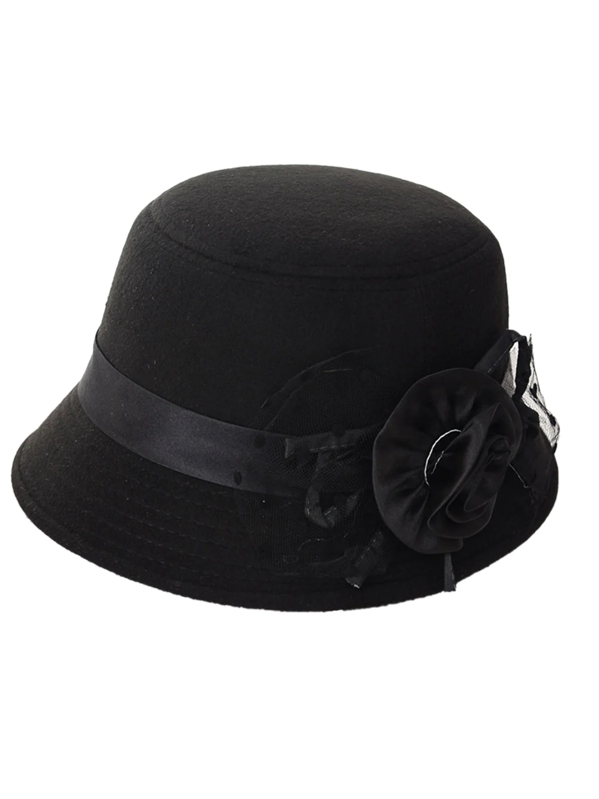 Vintage Dots Sheer Floral Felt Cloche Hat - Image 5