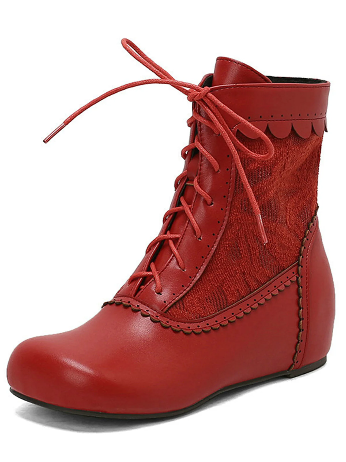 Vintage Embroidered Lace-Up Inner Heel Boots - Image 10