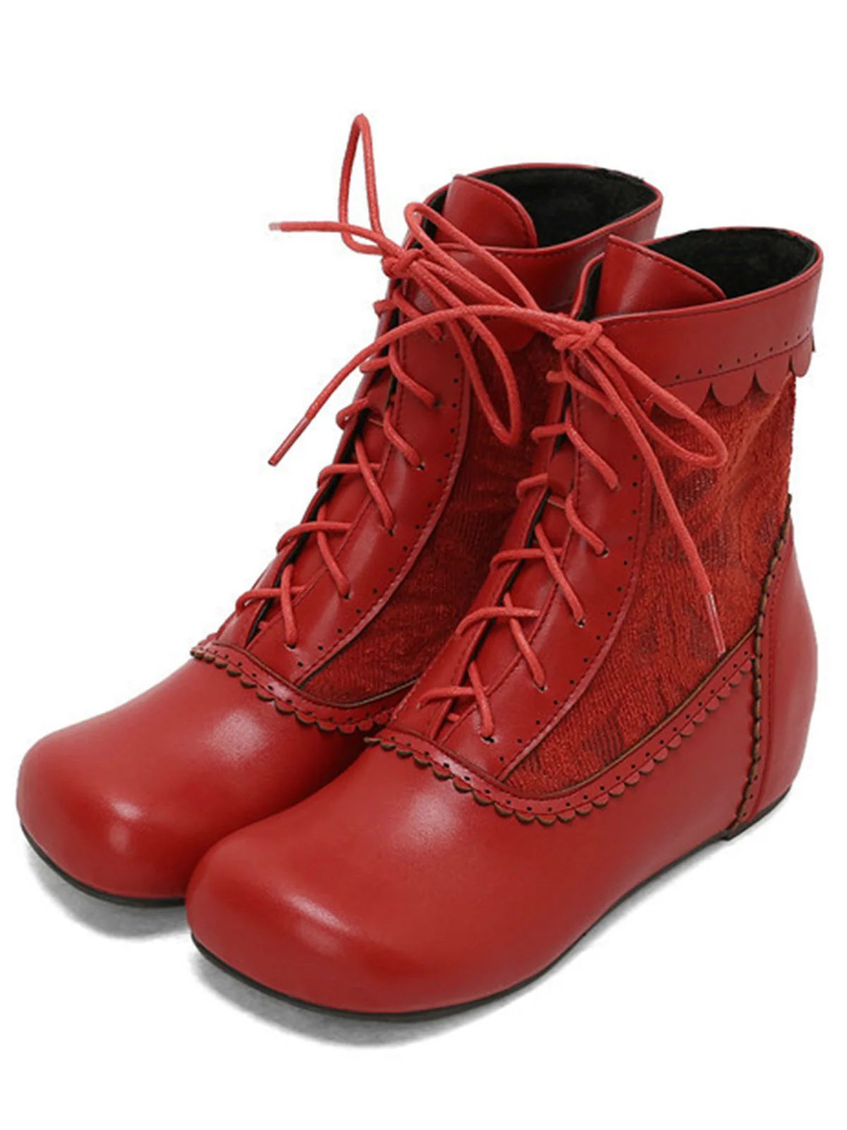 Vintage Embroidered Lace-Up Inner Heel Boots - Image 11