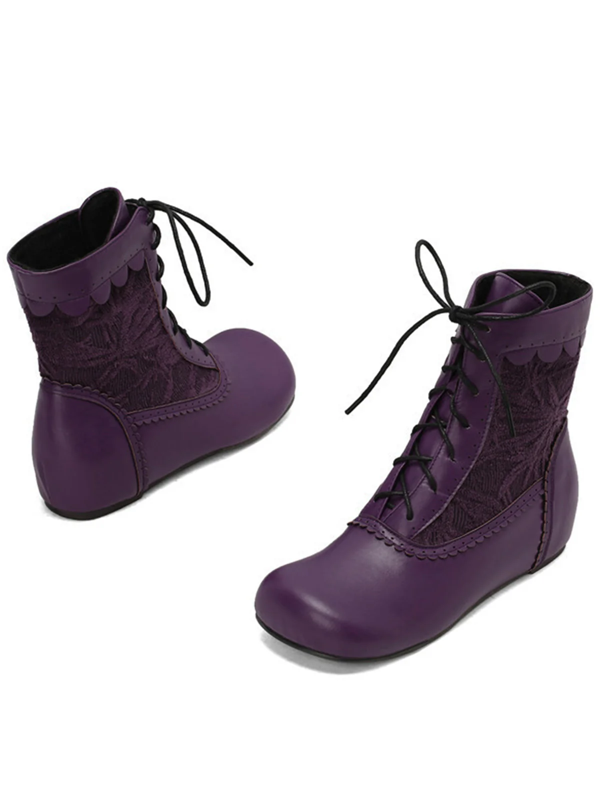 Vintage Embroidered Lace-Up Inner Heel Boots - Image 17