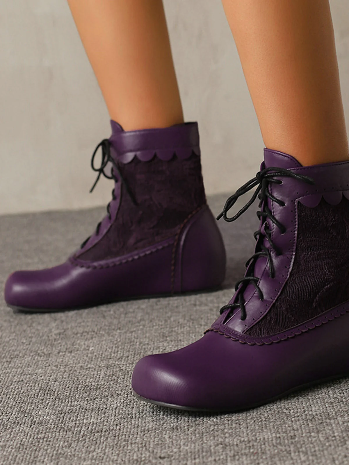 Vintage Embroidered Lace-Up Inner Heel Boots - Image 18