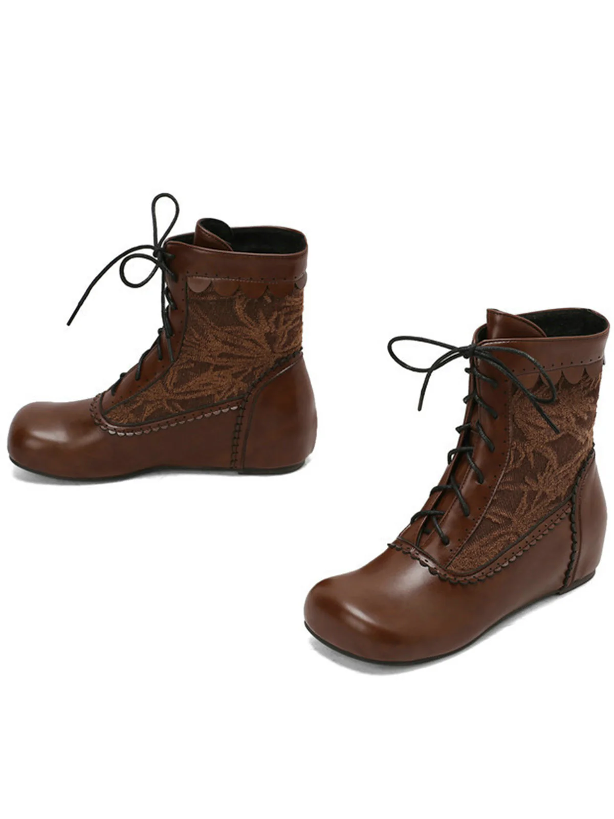 Vintage Embroidered Lace-Up Inner Heel Boots - Image 2