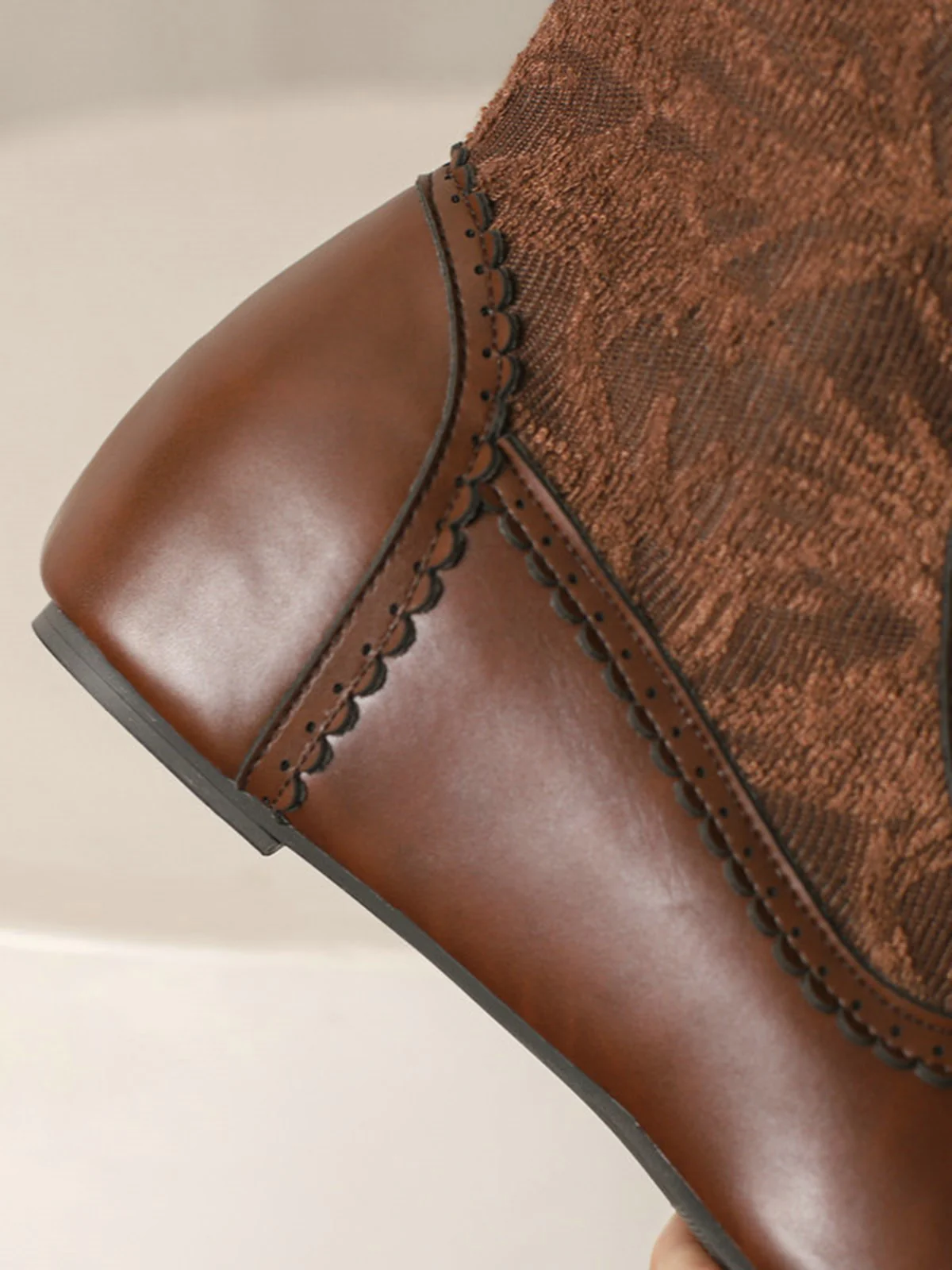 Vintage Embroidered Lace-Up Inner Heel Boots - Image 4