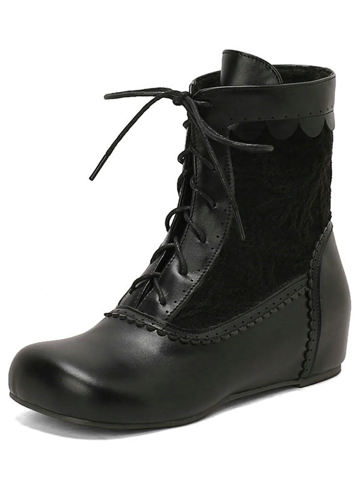 Vintage Embroidered Lace-Up Inner Heel Boots - Image 6
