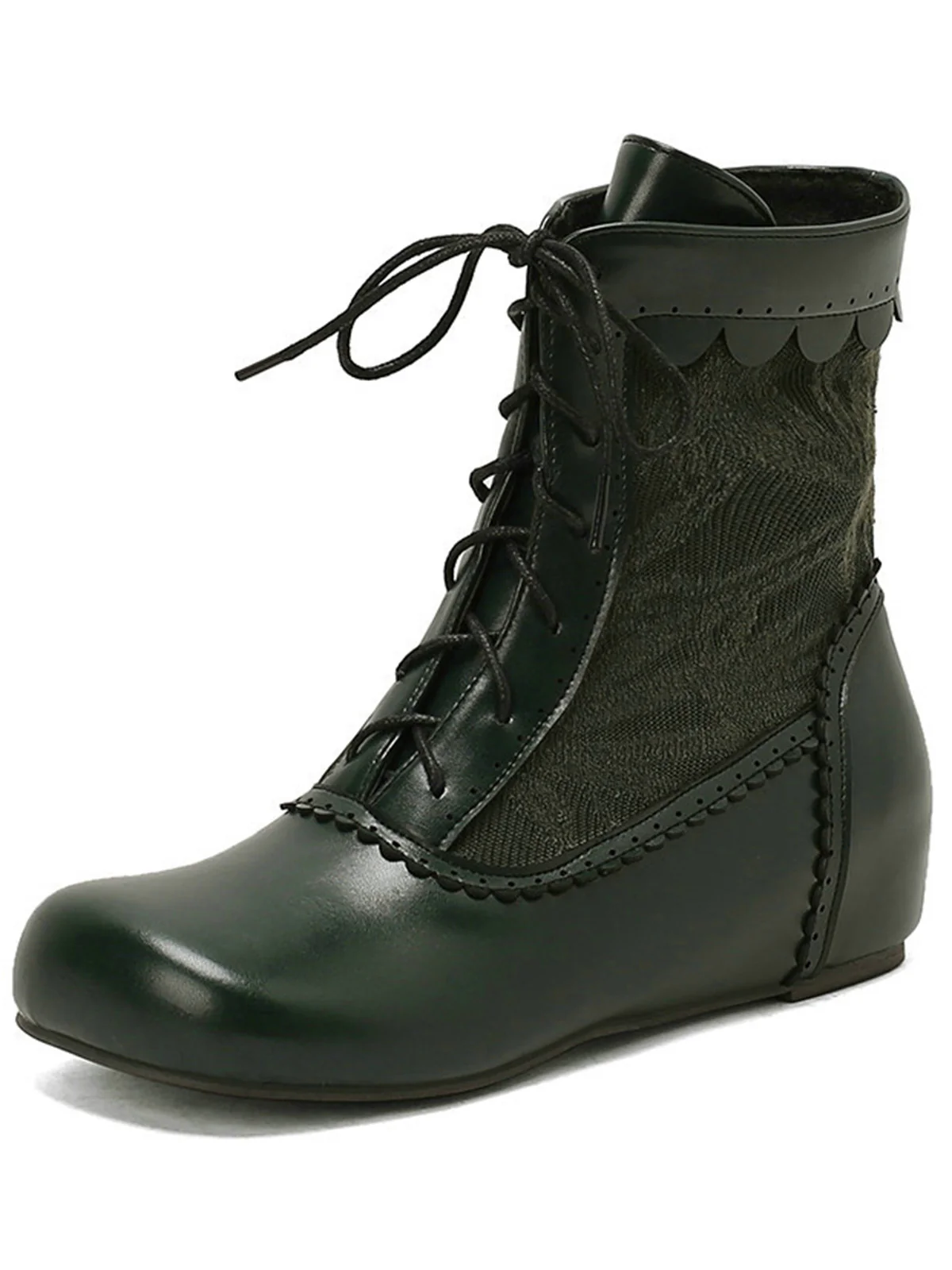 Vintage Embroidered Lace-Up Inner Heel Boots - Image 7