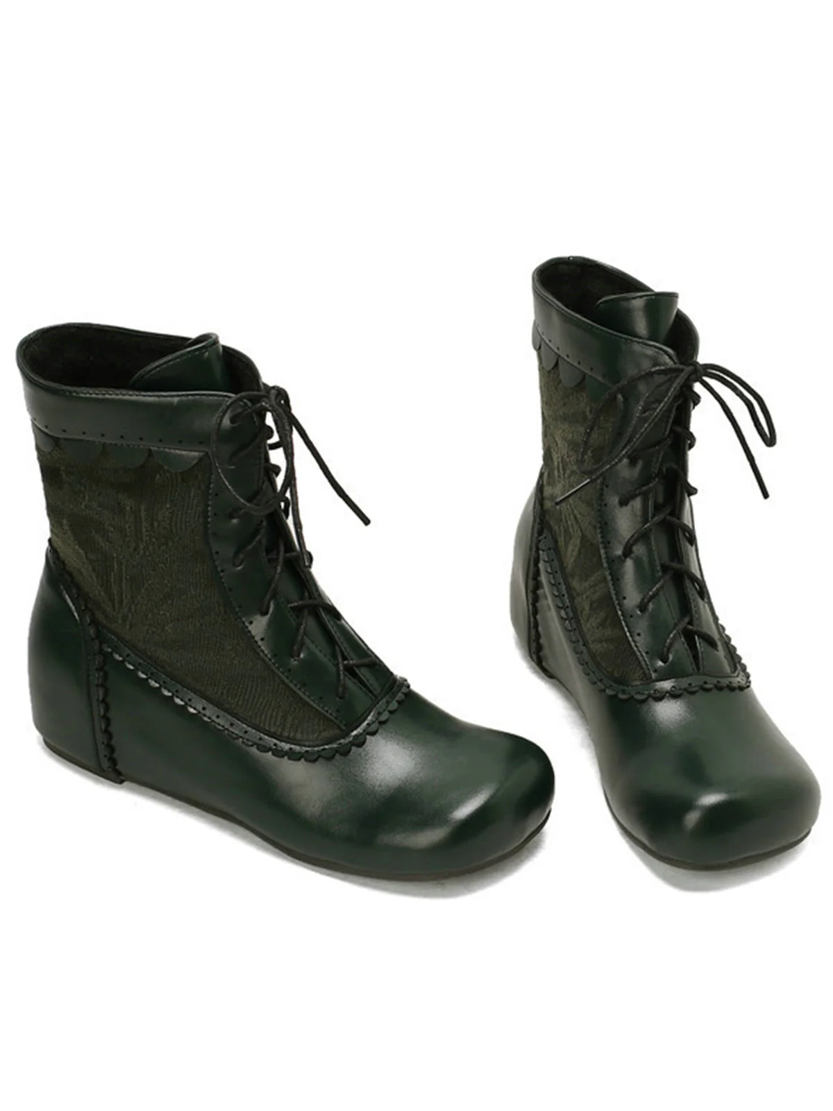 Vintage Embroidered Lace-Up Inner Heel Boots - Image 8