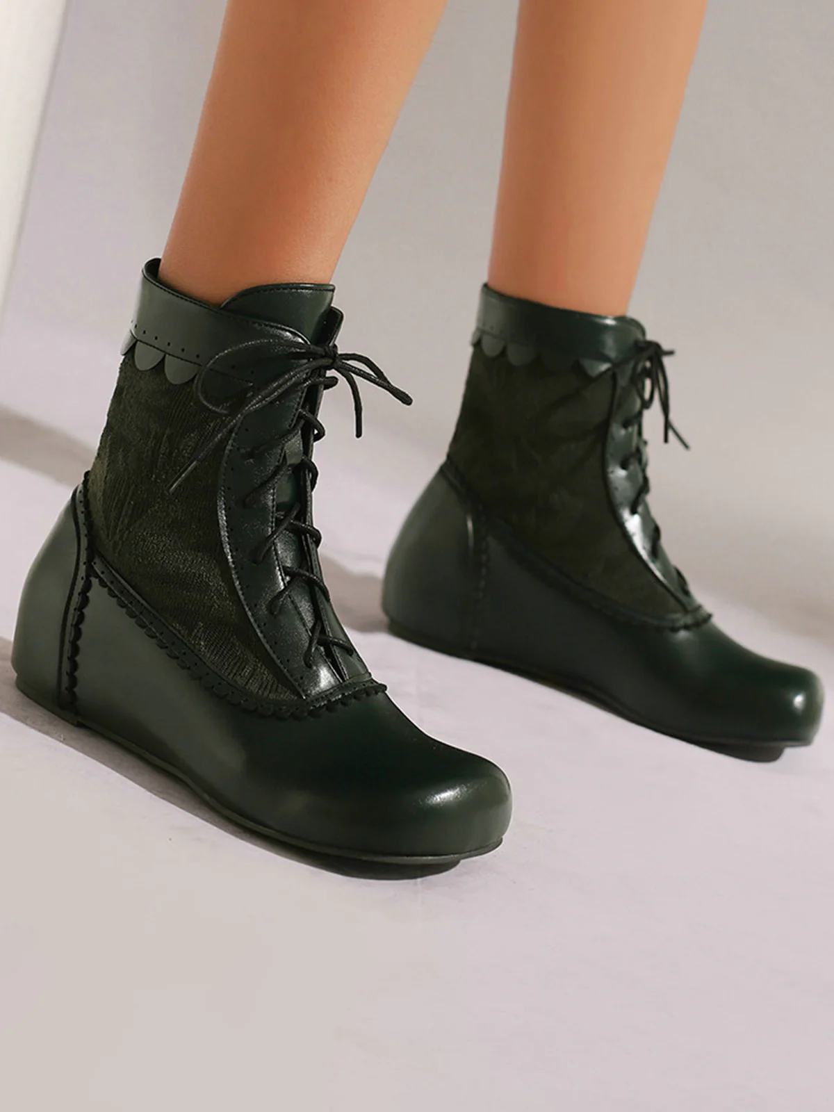 Vintage Embroidered Lace-Up Inner Heel Boots - Image 9