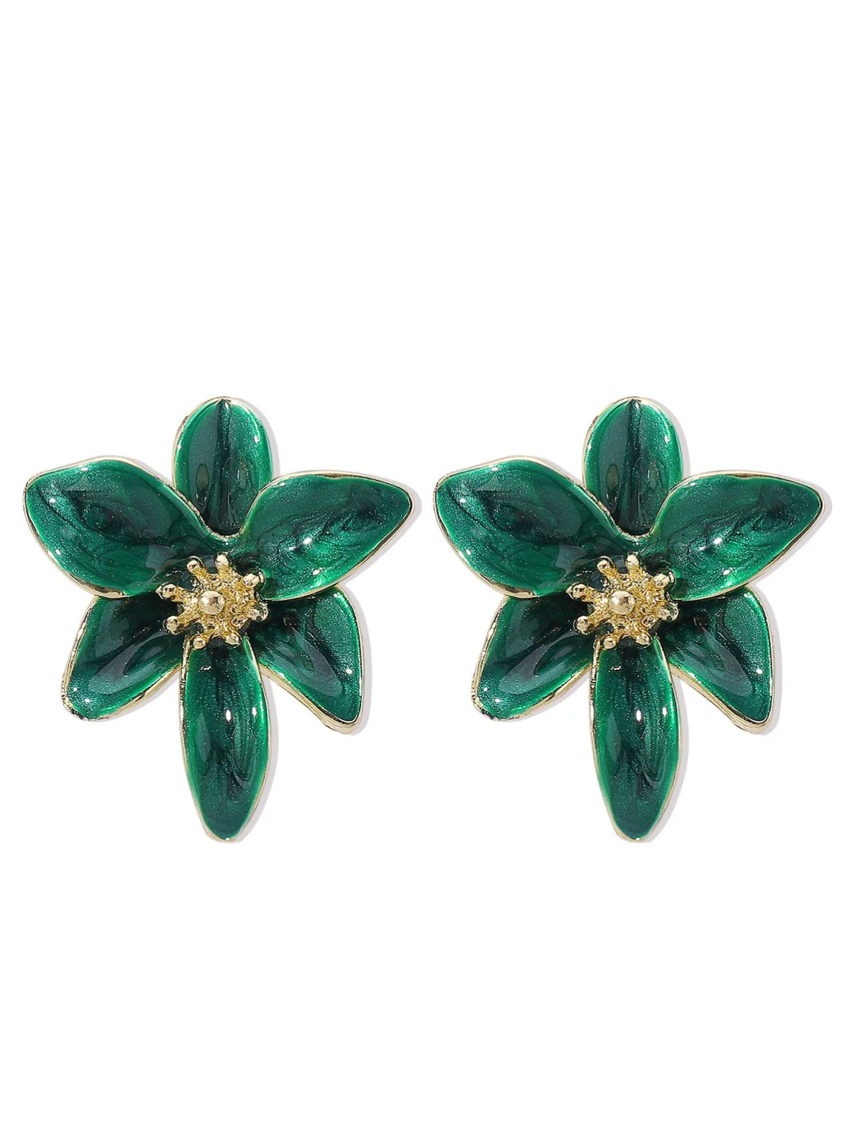 Vintage Enamel Lily Flower Stud Earrings - Image 3
