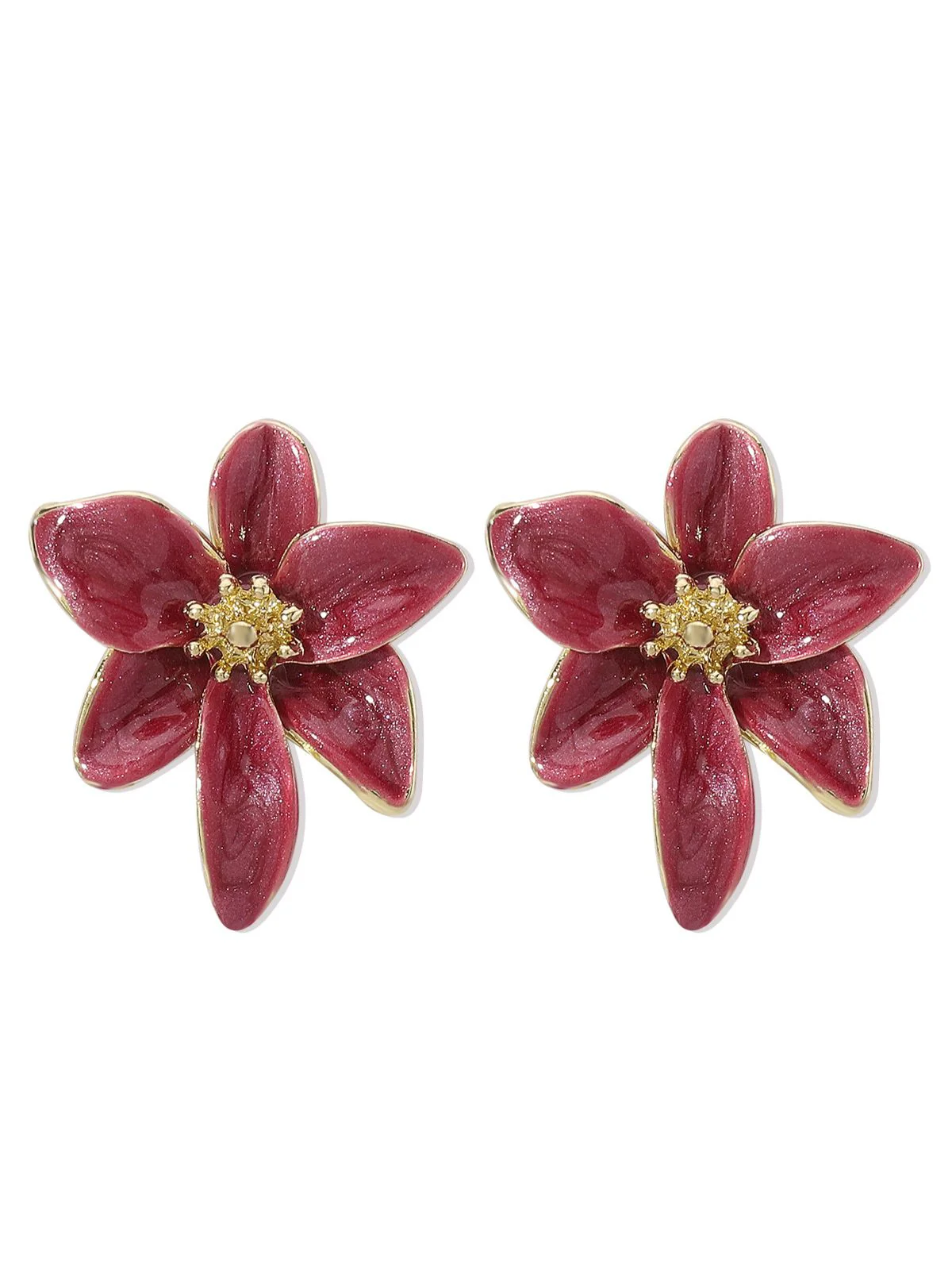 Vintage Enamel Lily Flower Stud Earrings - Image 4