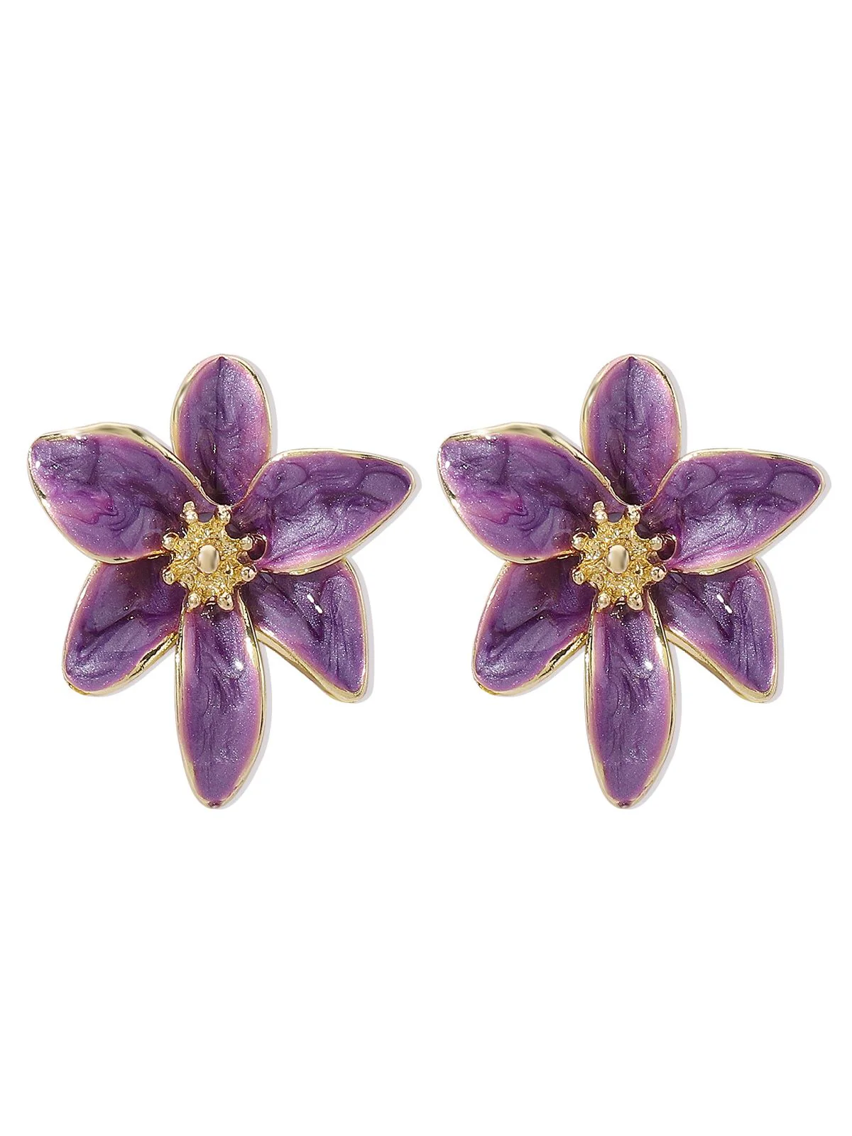 Vintage Enamel Lily Flower Stud Earrings - Image 5