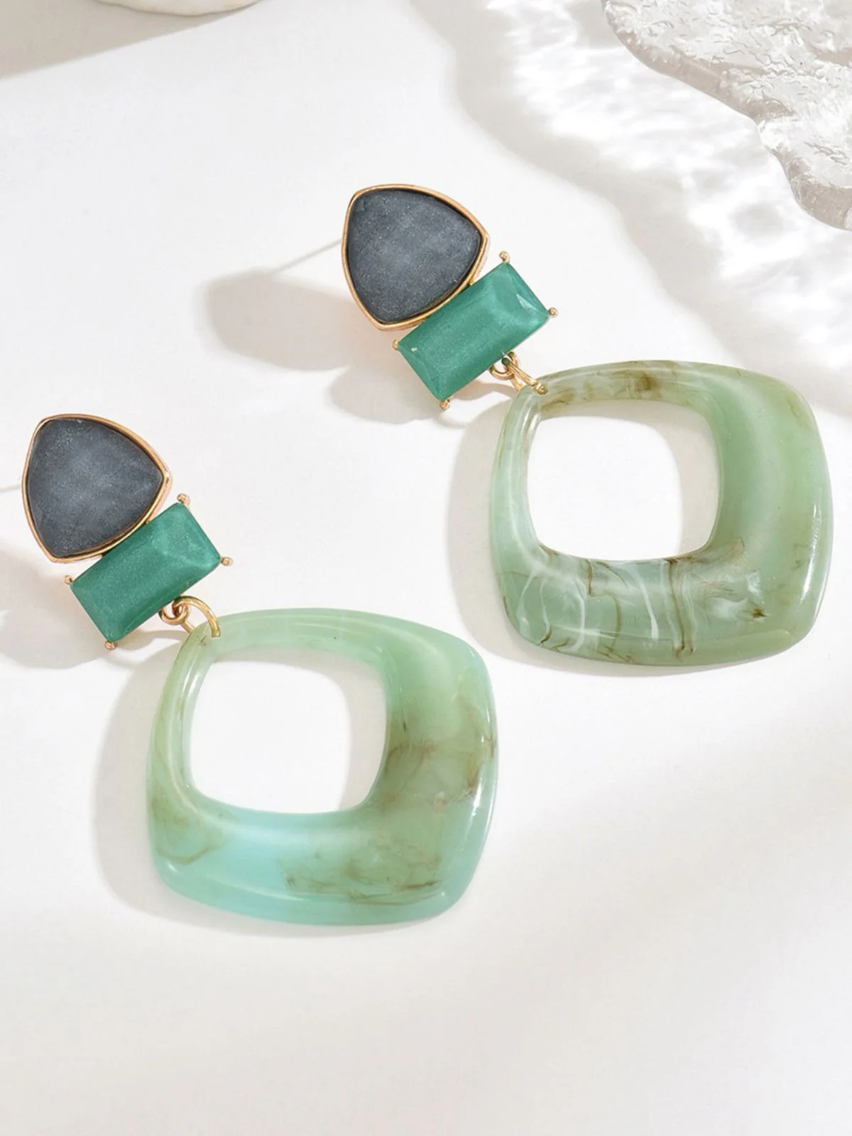 Vintage Exaggerated Geometric Marble Resin Earrings - Image 8