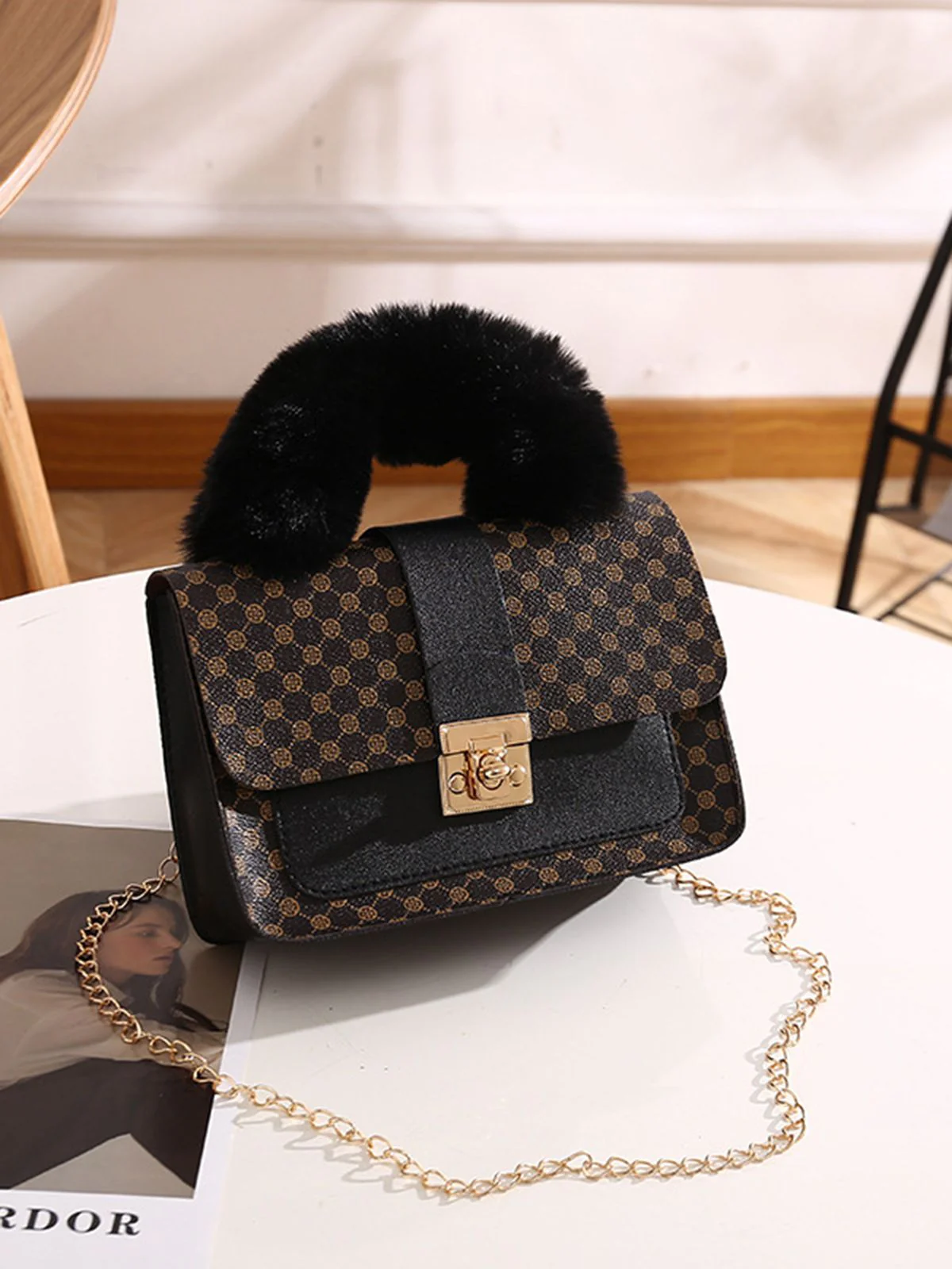 Vintage Faux Fur Handle Mini Crossbody Bag - Image 2