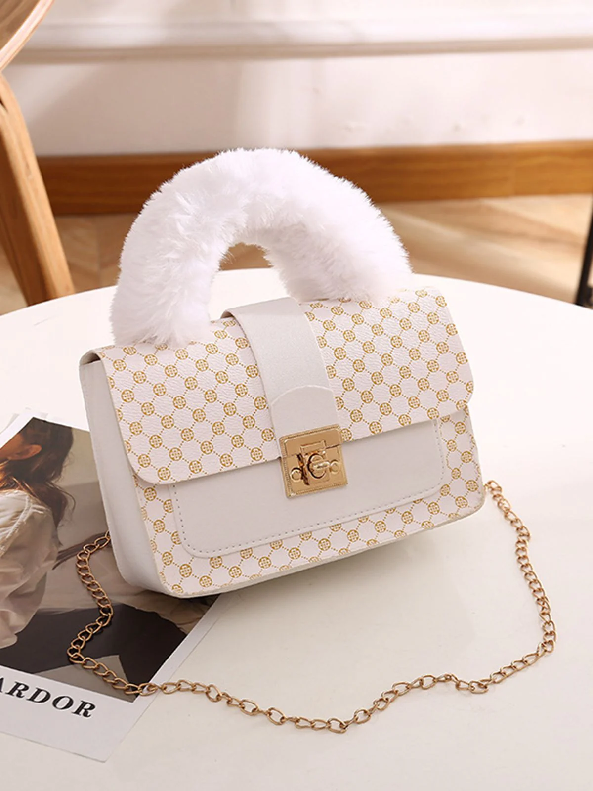 Vintage Faux Fur Handle Mini Crossbody Bag - Image 3