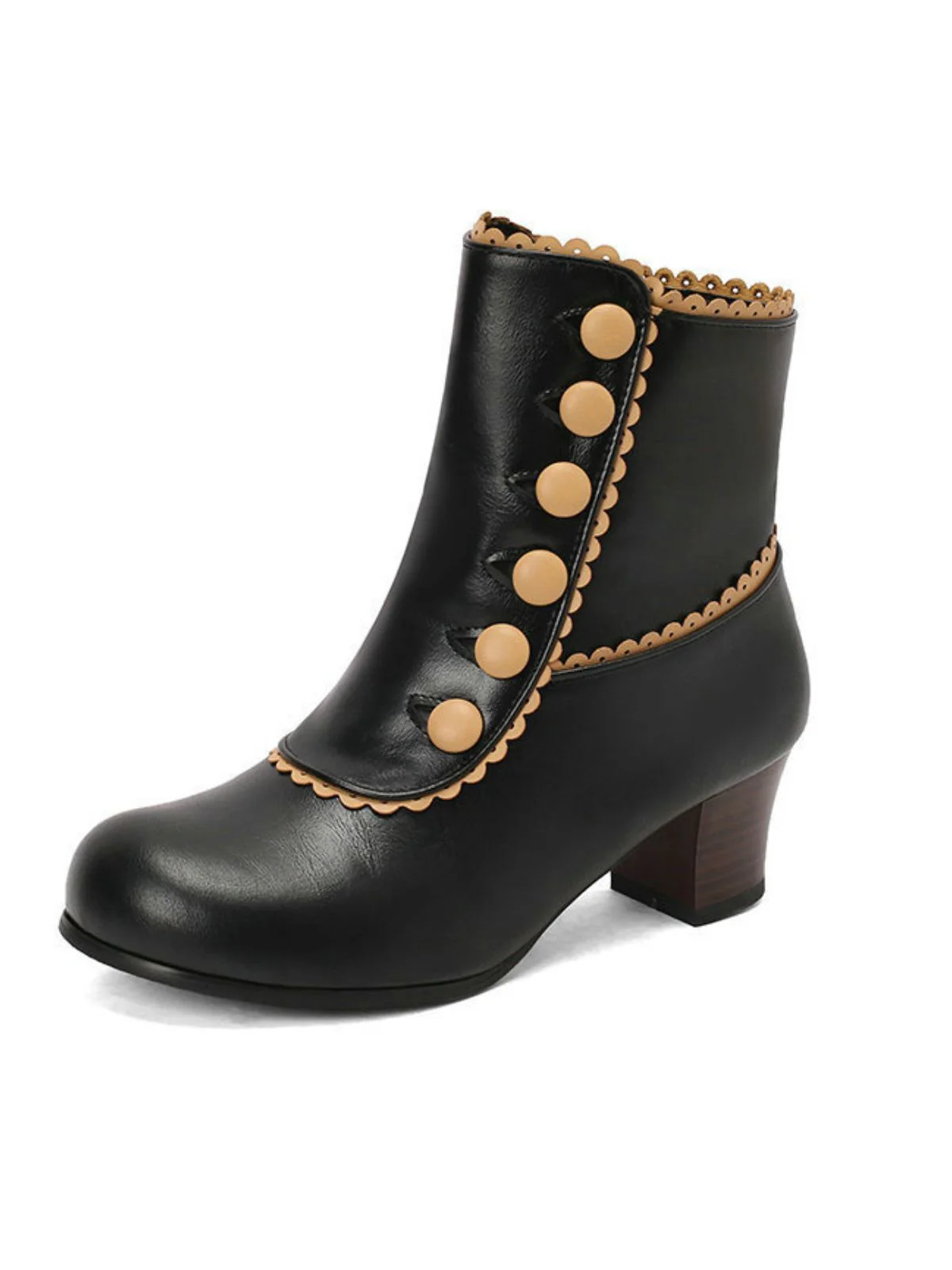 Vintage Faux Fur Lining Chunky Heel Short Boots - Image 10