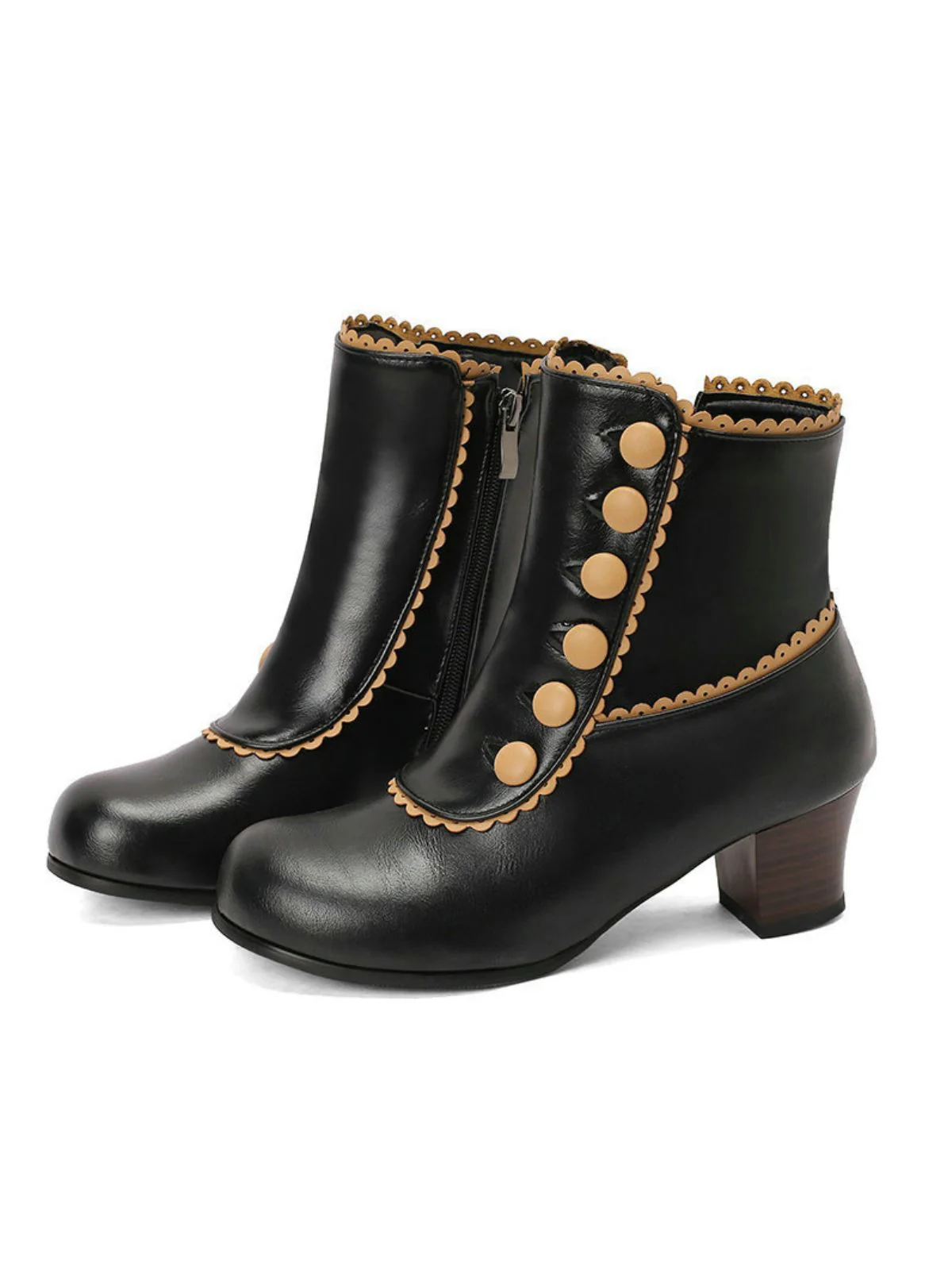 Vintage Faux Fur Lining Chunky Heel Short Boots - Image 11
