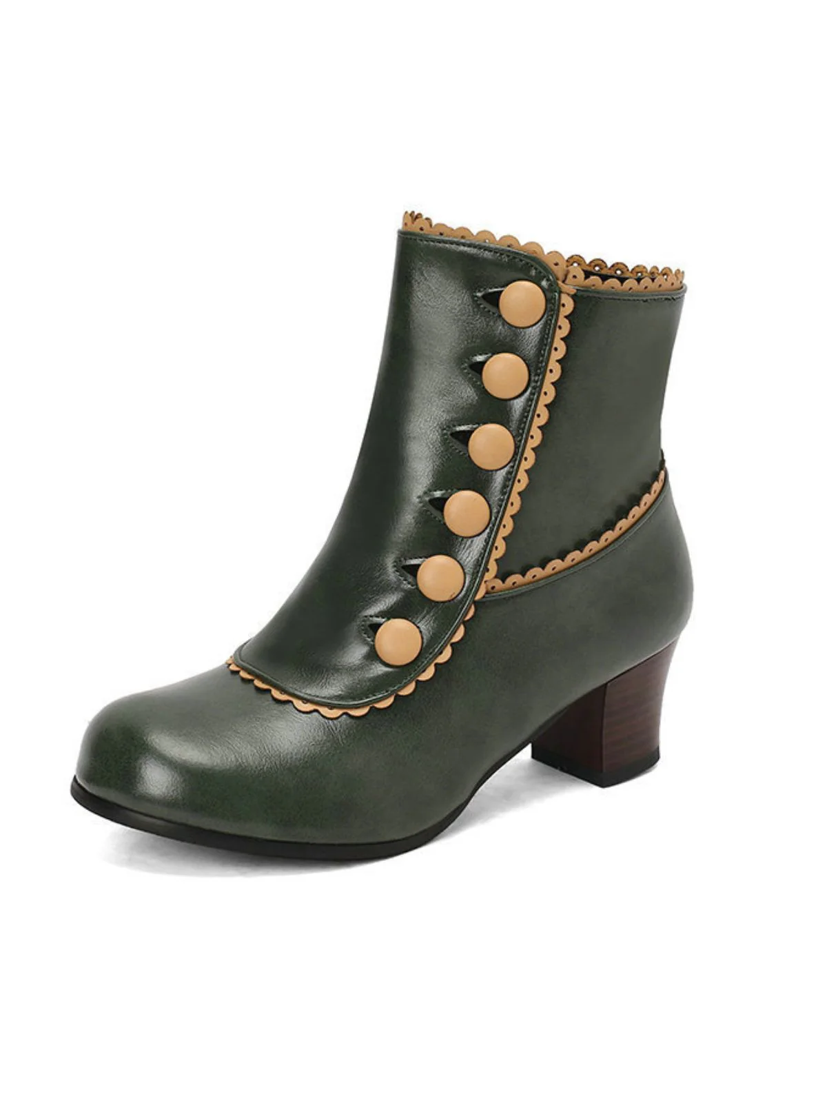 Vintage Faux Fur Lining Chunky Heel Short Boots - Image 12