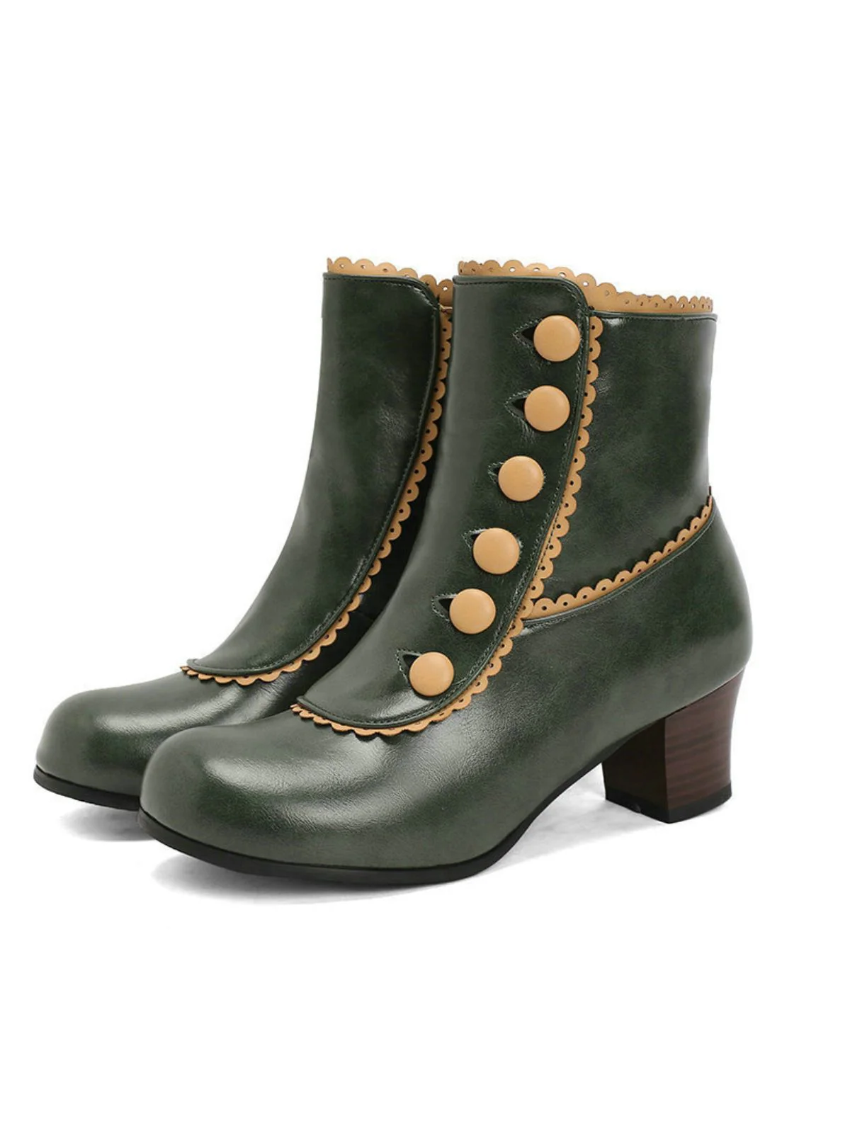 Vintage Faux Fur Lining Chunky Heel Short Boots - Image 13