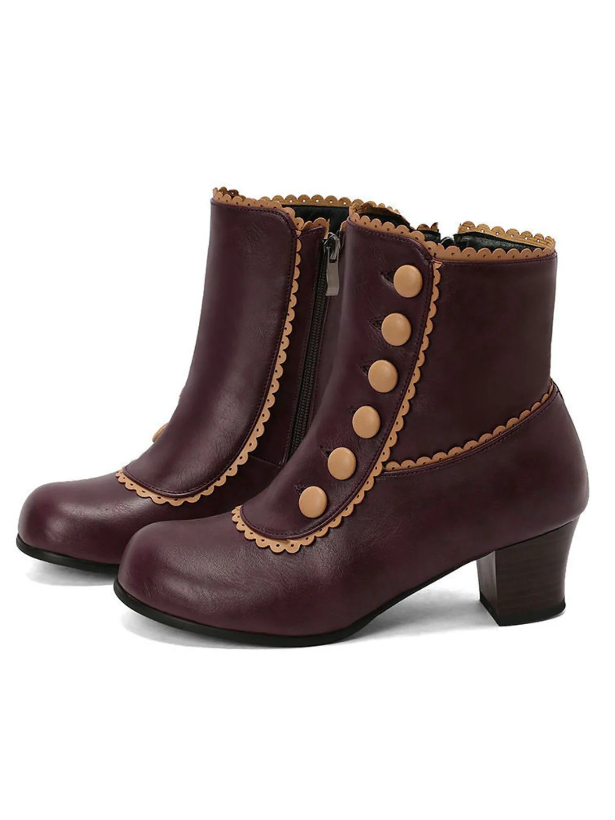 Vintage Faux Fur Lining Chunky Heel Short Boots - Image 2