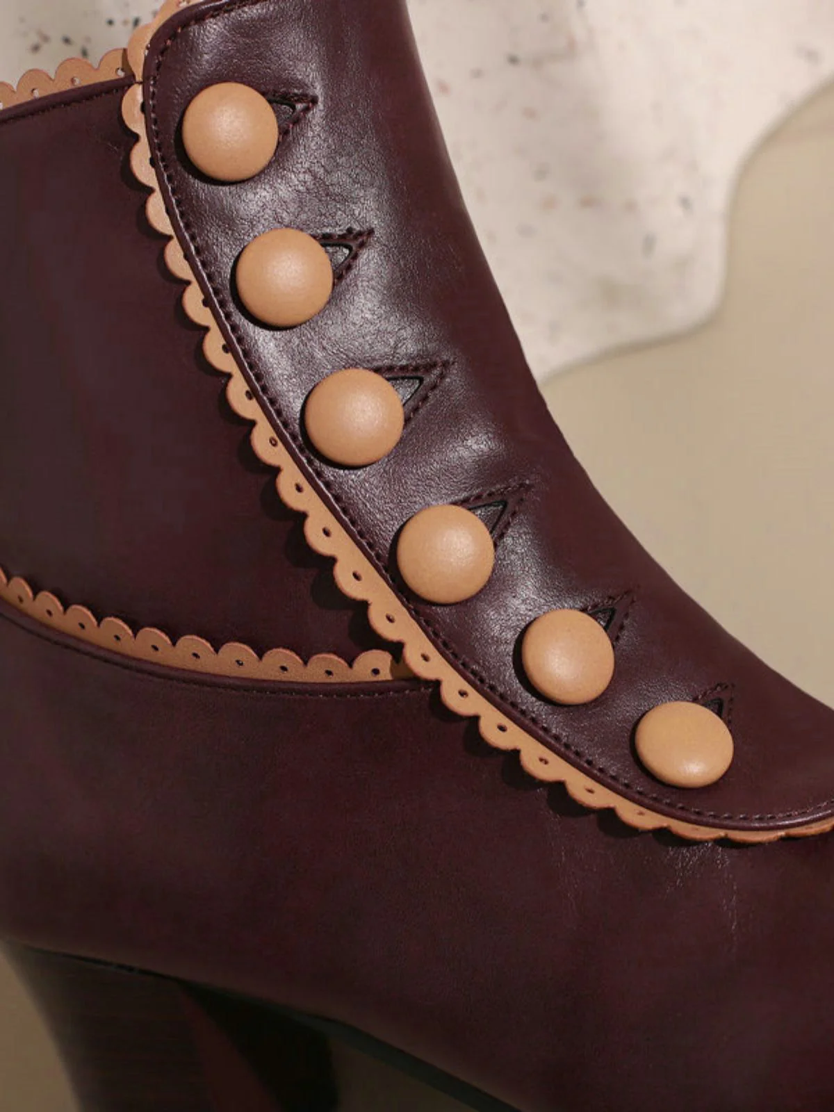 Vintage Faux Fur Lining Chunky Heel Short Boots - Image 7