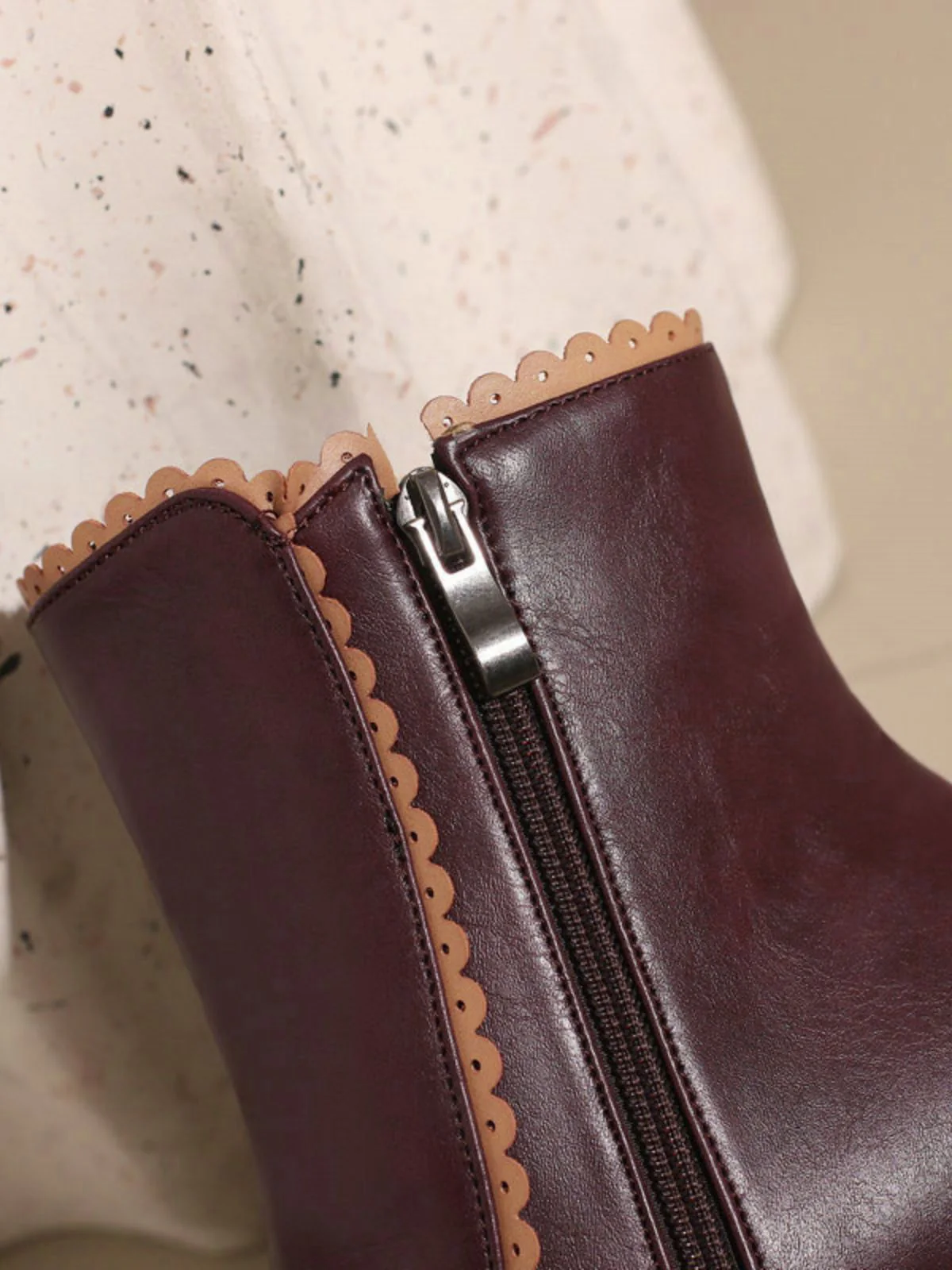 Vintage Faux Fur Lining Chunky Heel Short Boots - Image 8