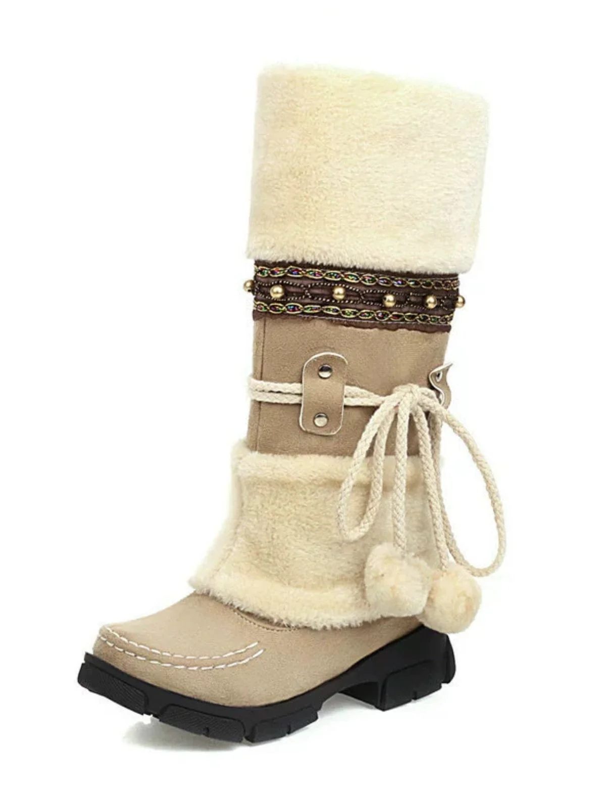 Vintage Faux Fur Pom-Pom Winter Snow Boots - Image 10
