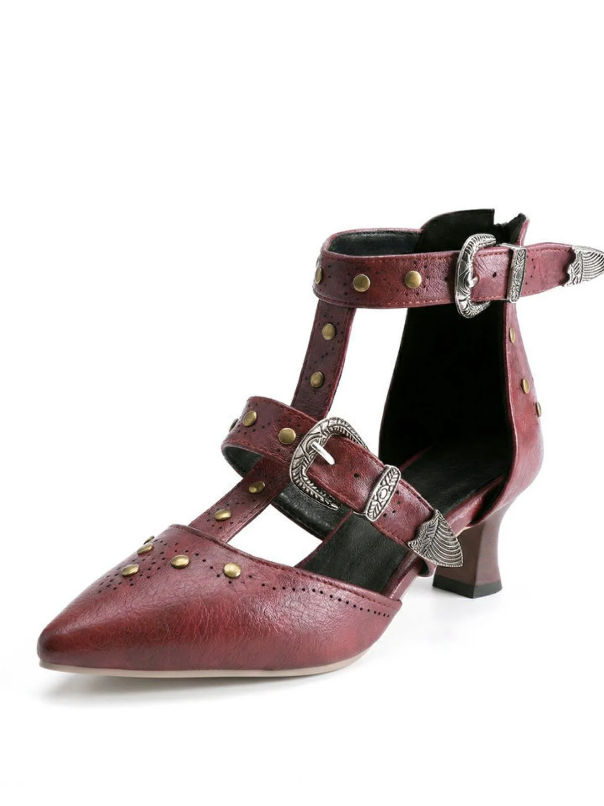 Vintage Faux Leather Pointed Toe Studded Sandals - Image 10