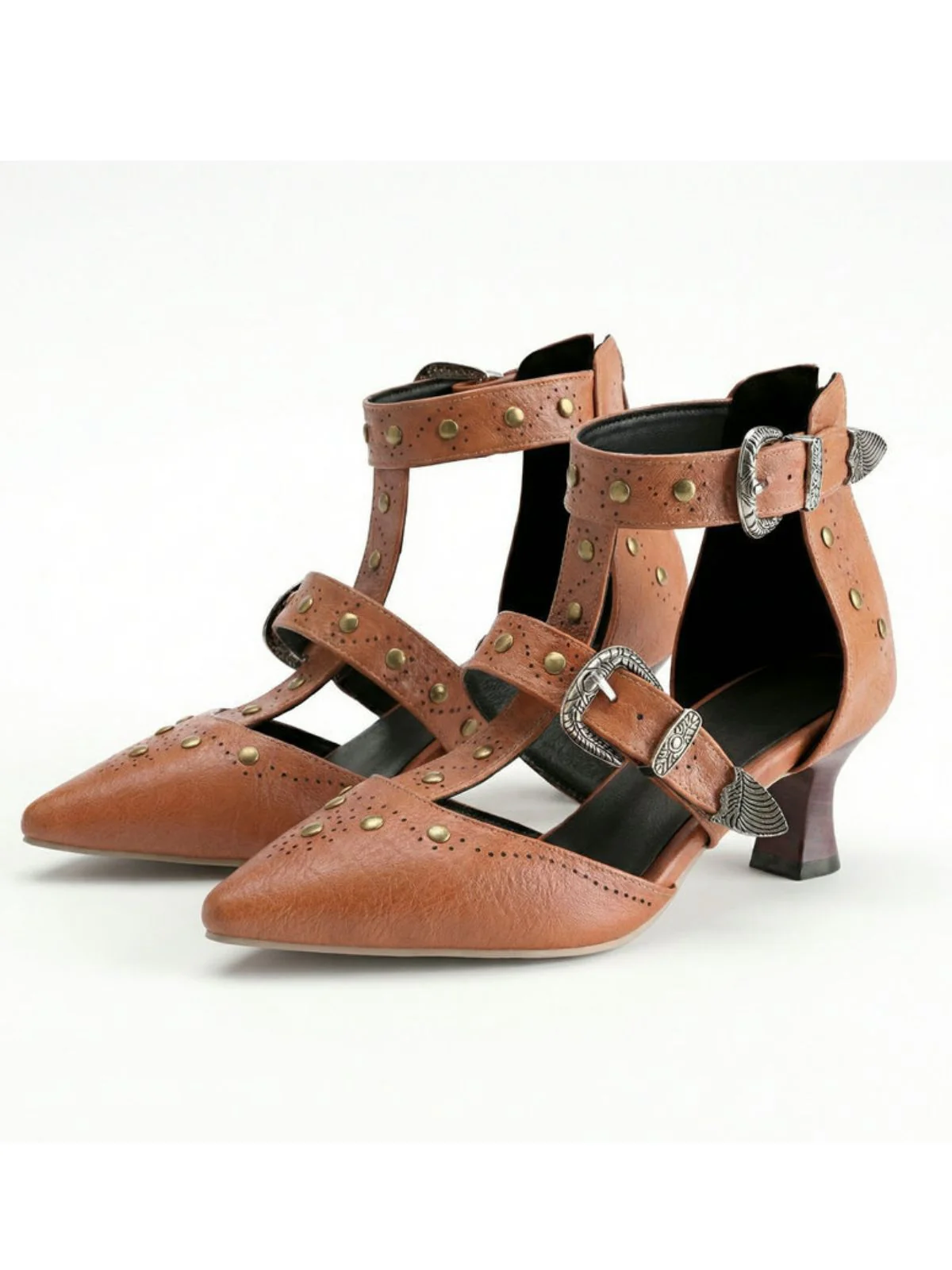 Vintage Faux Leather Pointed Toe Studded Sandals - Image 11