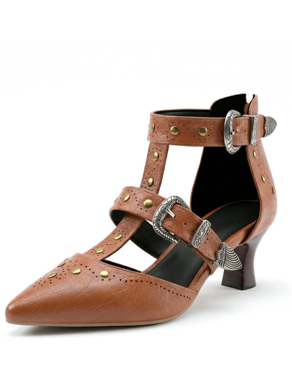 Vintage Faux Leather Pointed Toe Studded Sandals - Image 12