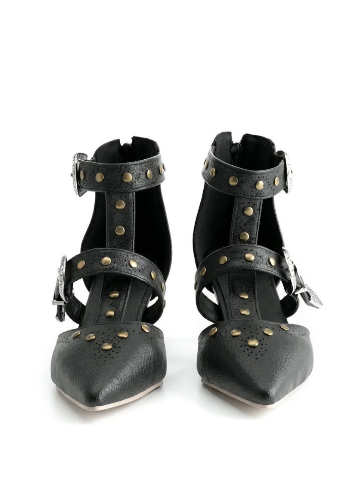 Vintage Faux Leather Pointed Toe Studded Sandals - Image 3