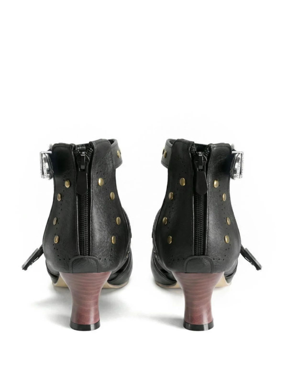 Vintage Faux Leather Pointed Toe Studded Sandals - Image 4