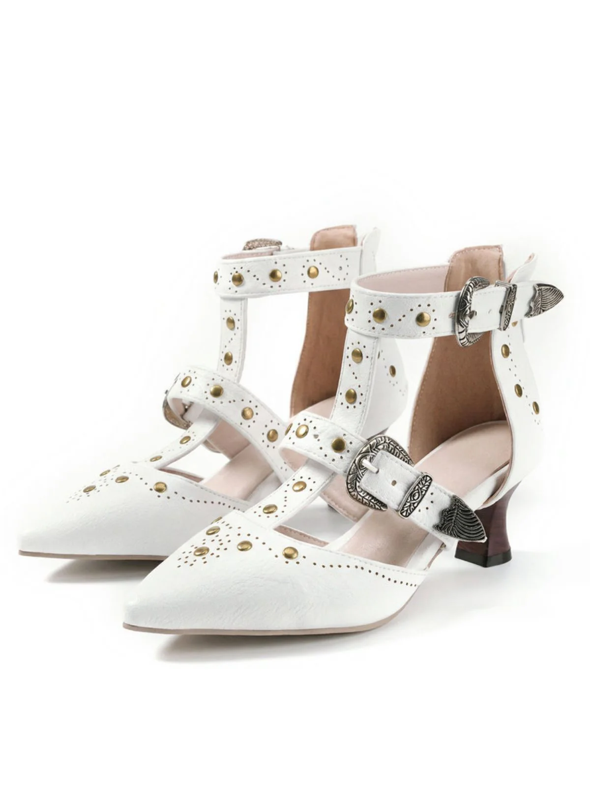 Vintage Faux Leather Pointed Toe Studded Sandals - Image 5