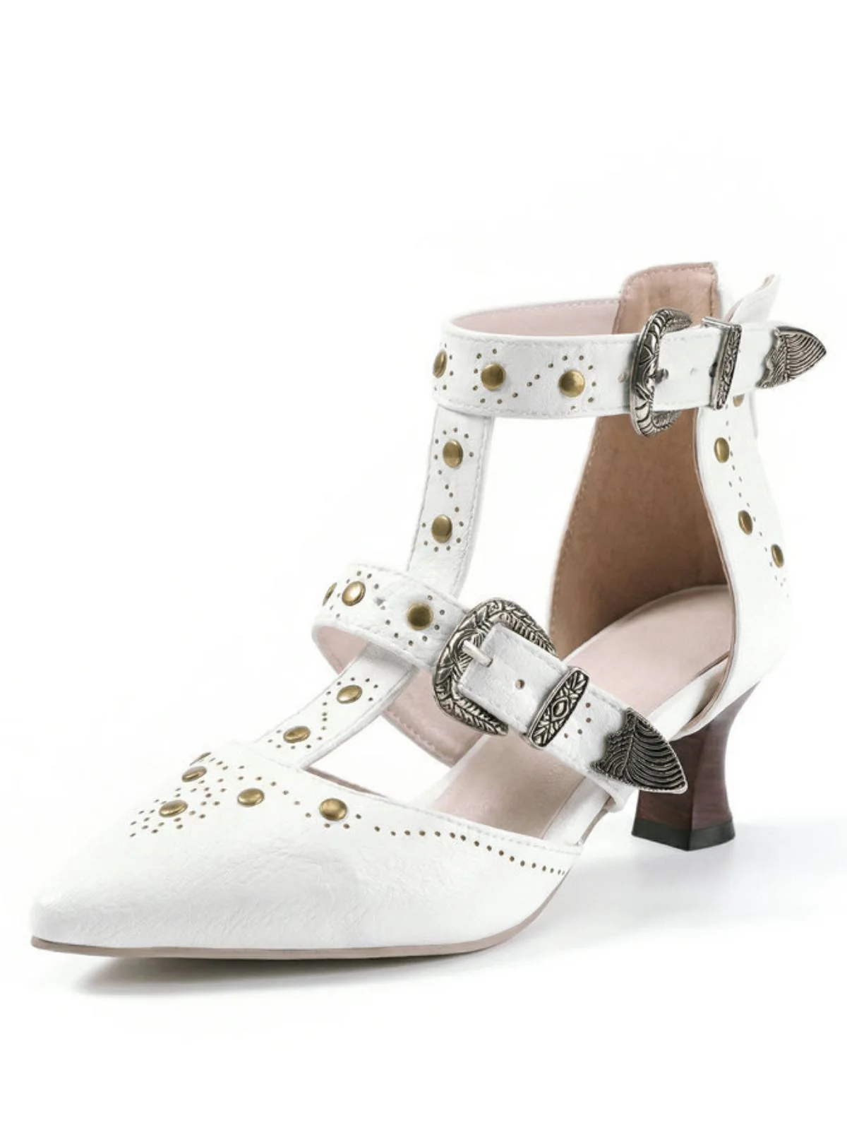 Vintage Faux Leather Pointed Toe Studded Sandals - Image 6