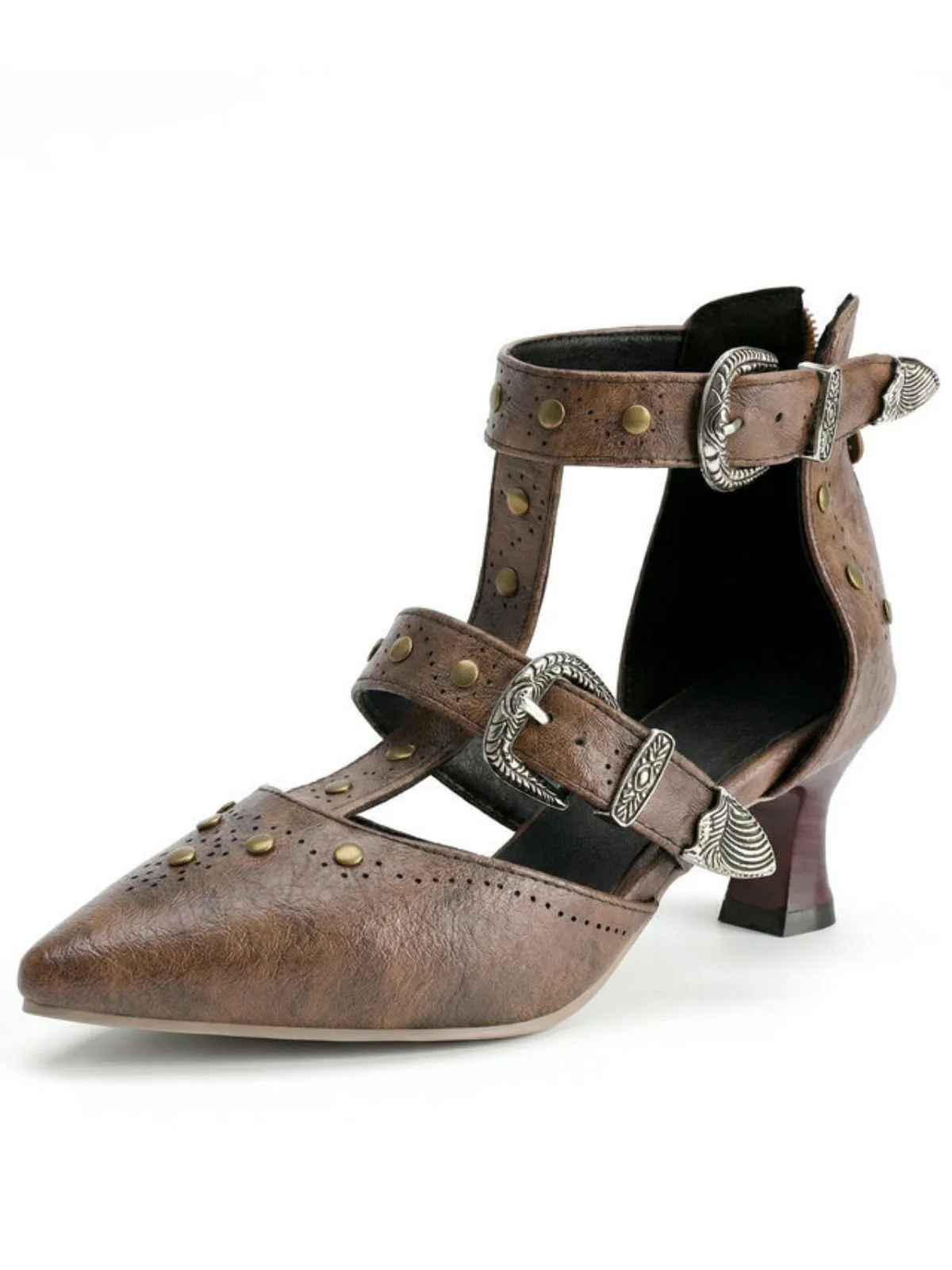 Vintage Faux Leather Pointed Toe Studded Sandals - Image 8
