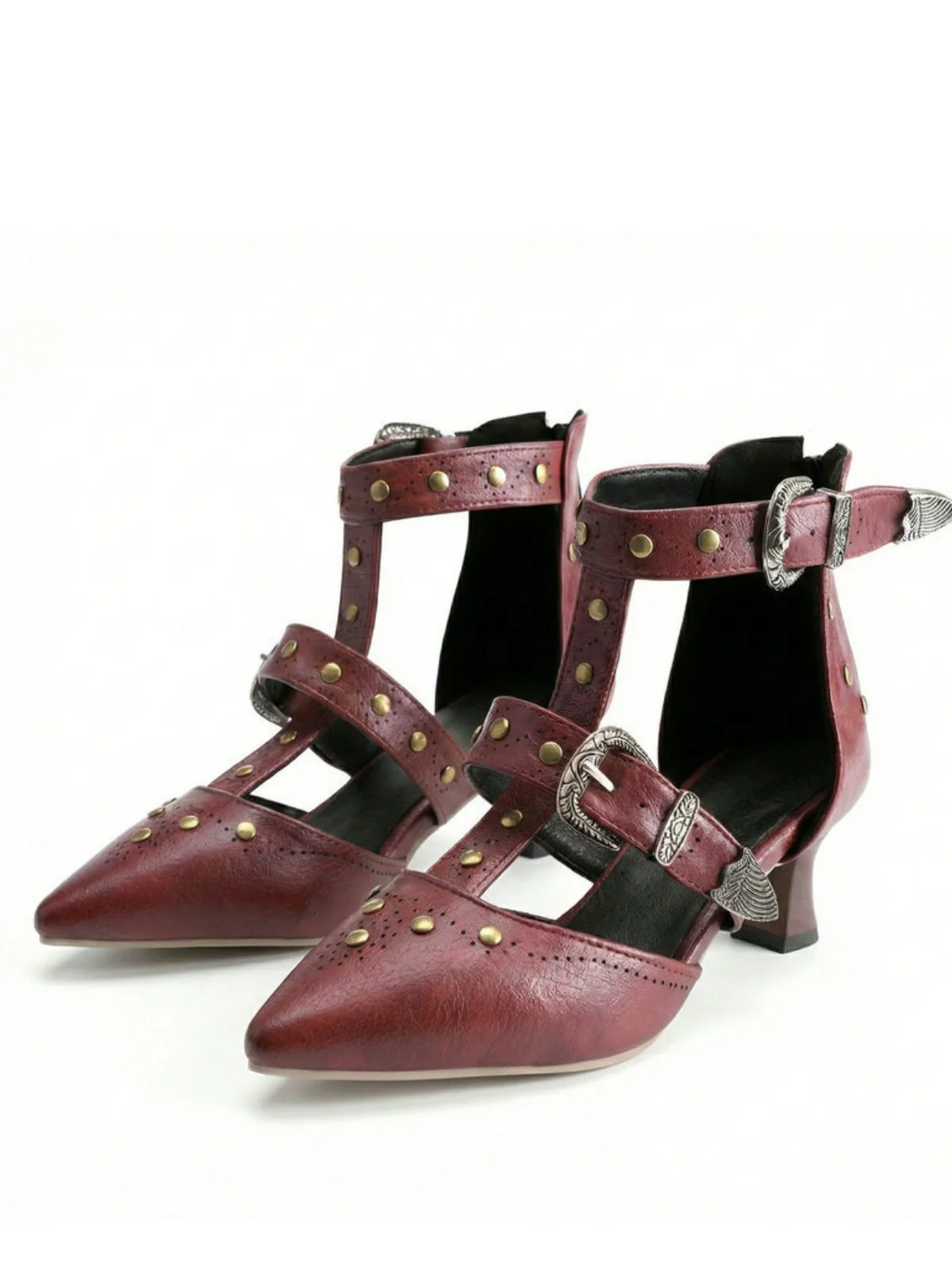 Vintage Faux Leather Pointed Toe Studded Sandals - Image 9
