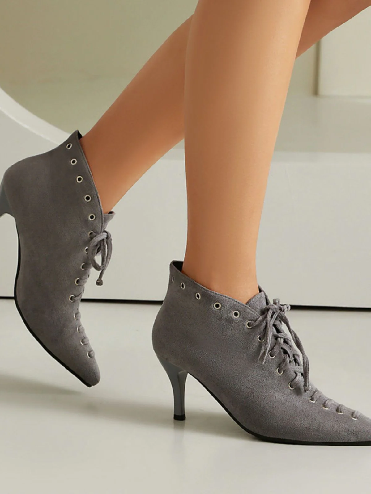Vintage Faux Suede Pointed-Toe High Heels - Image 14