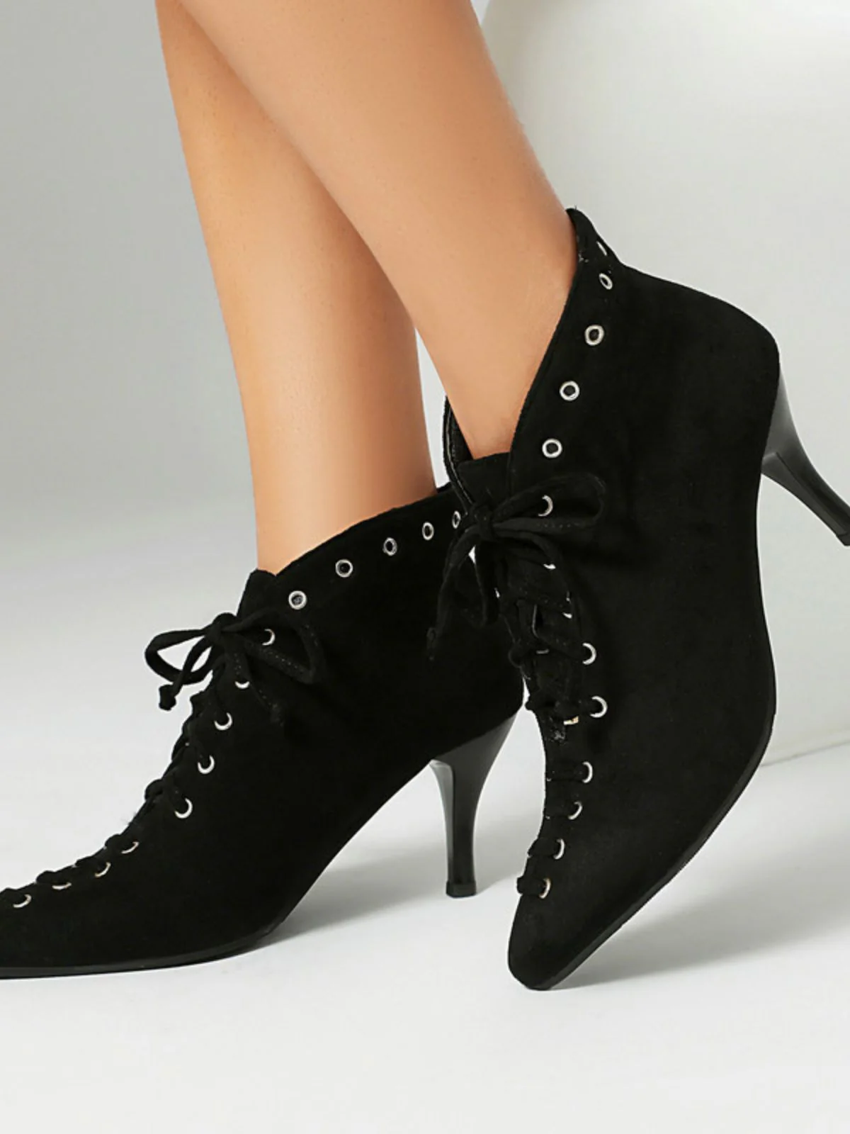 Vintage Faux Suede Pointed-Toe High Heels - Image 4