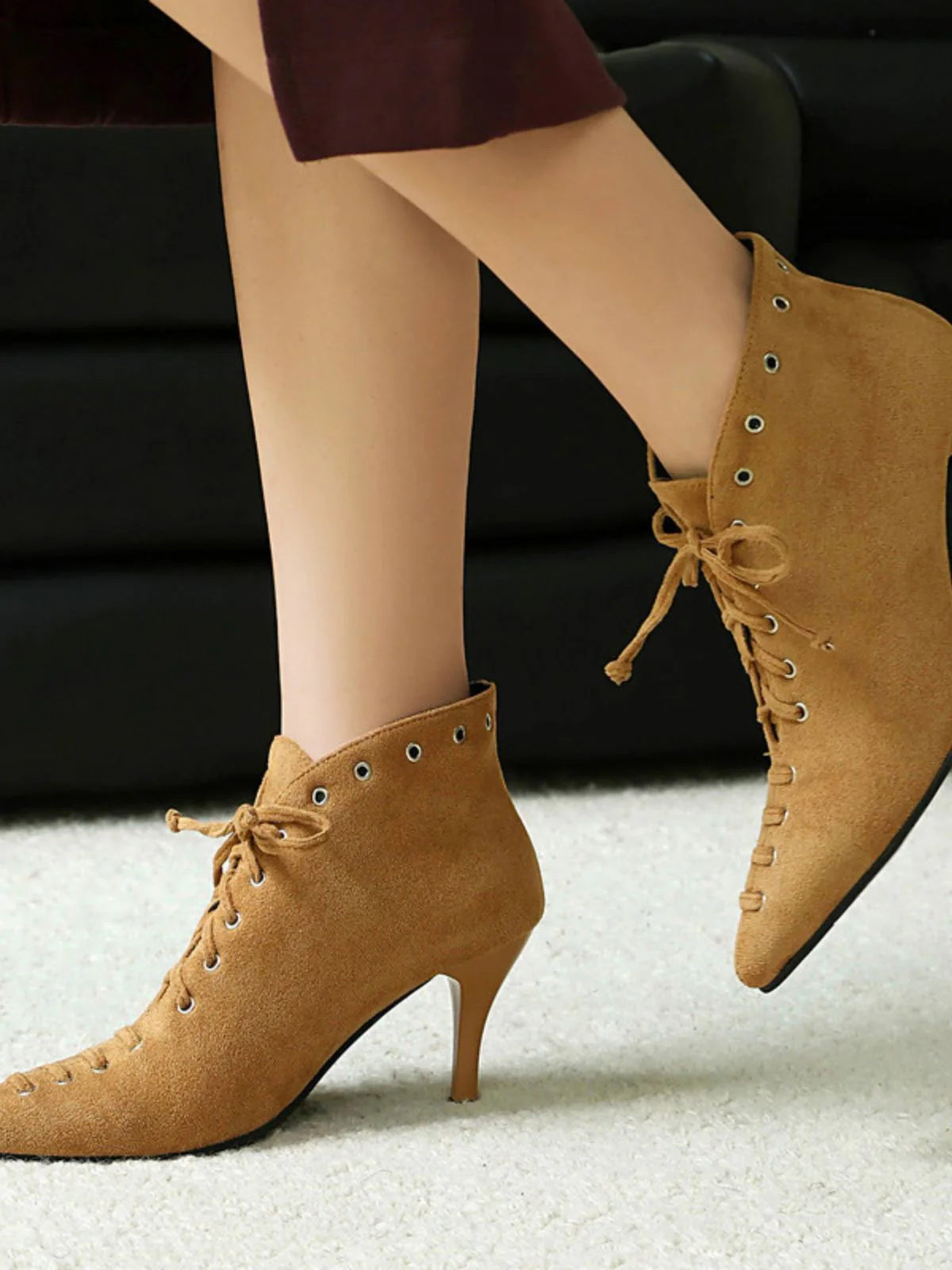 Vintage Faux Suede Pointed-Toe High Heels - Image 6