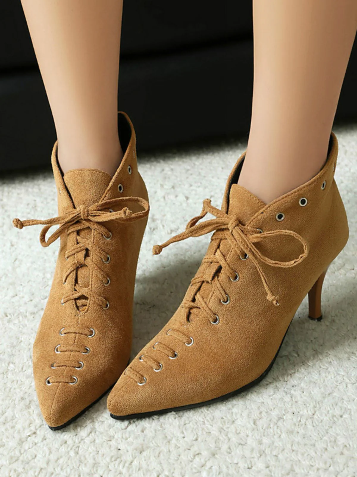 Vintage Faux Suede Pointed-Toe High Heels - Image 8