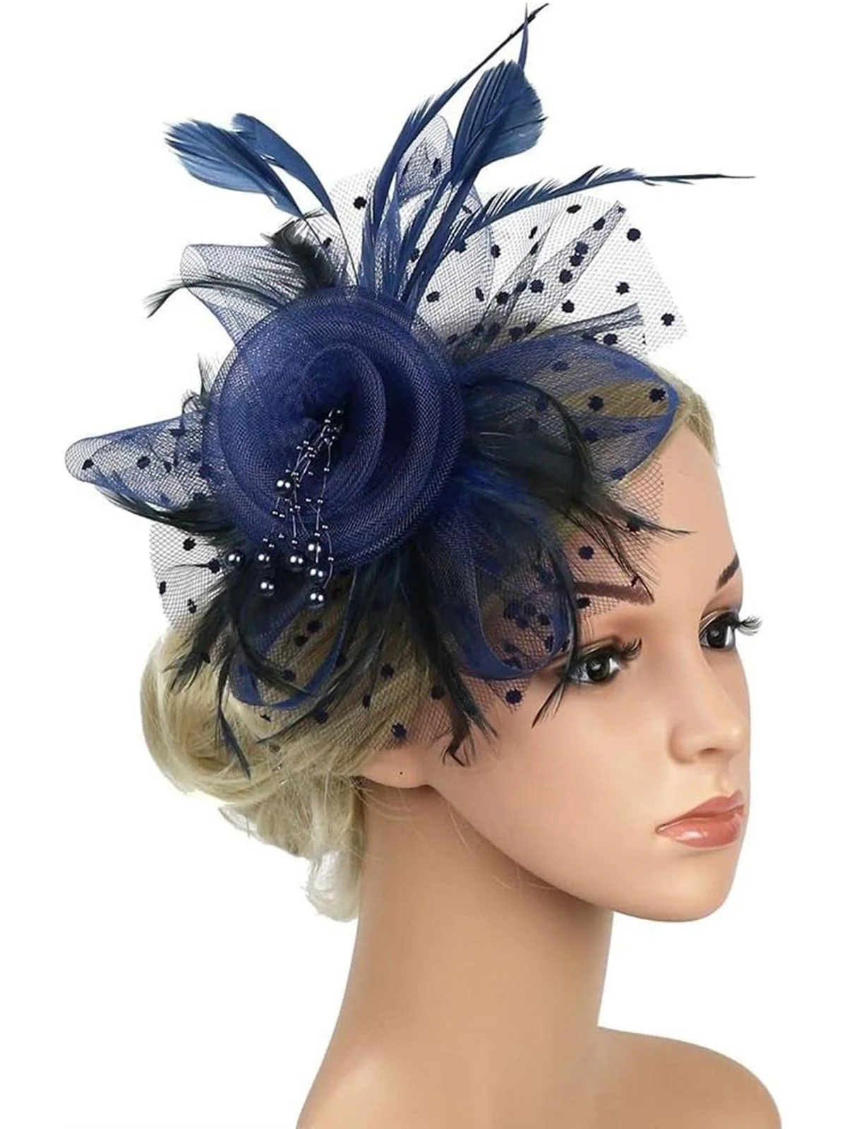 Vintage Feather Polka Dots Mesh Bead Headpiece - Image 3