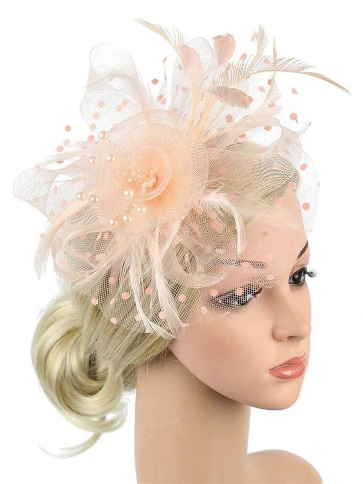 Vintage Feather Polka Dots Mesh Bead Headpiece - Image 4