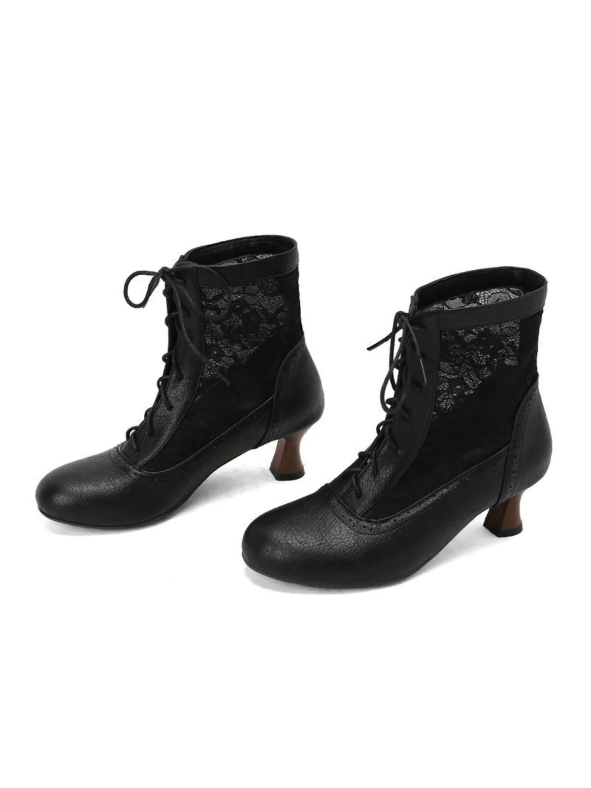 Vintage Floral Lace Low-Heeled Boots - Image 10