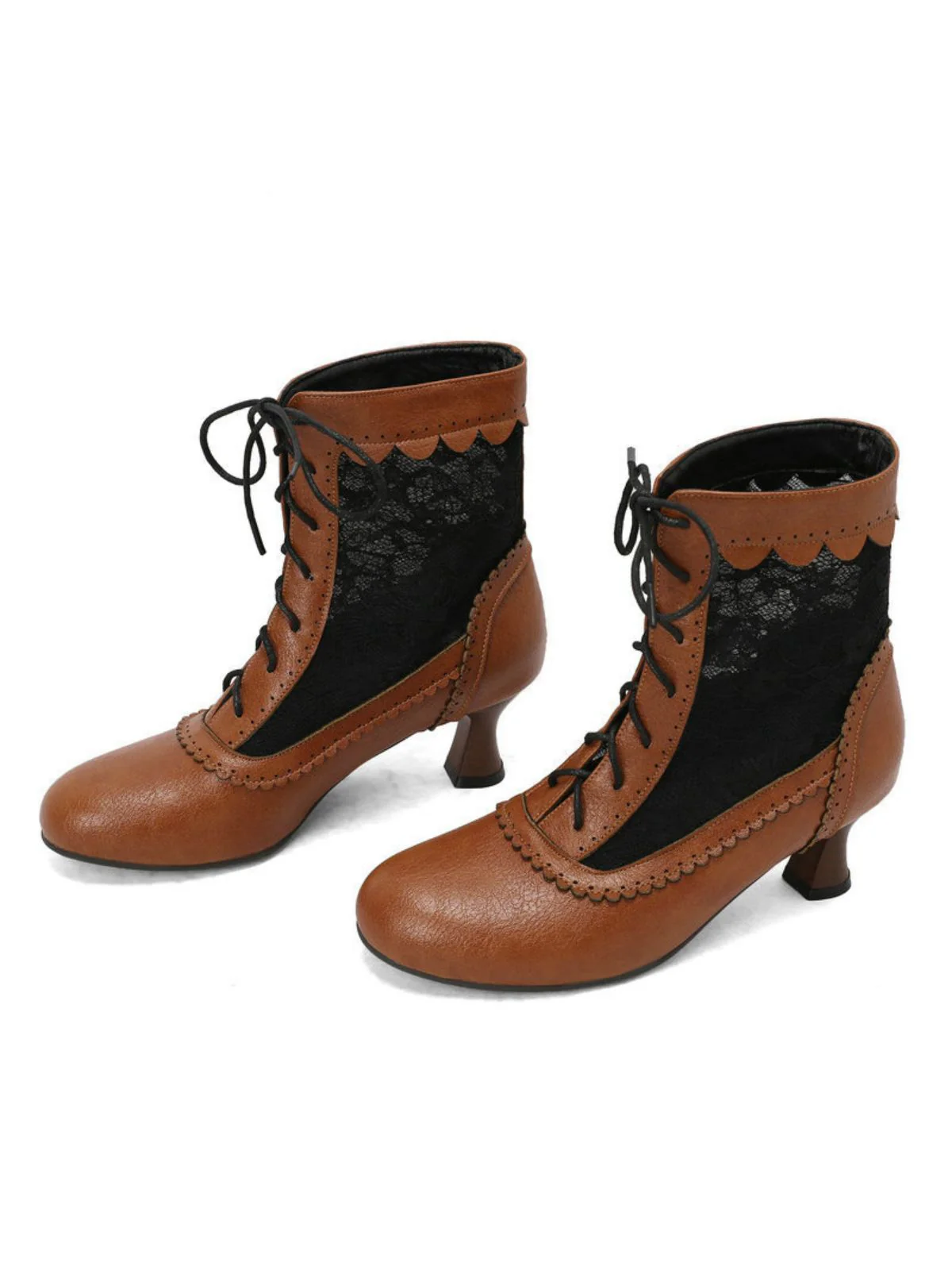 Vintage Floral Lace Low-Heeled Boots - Image 3