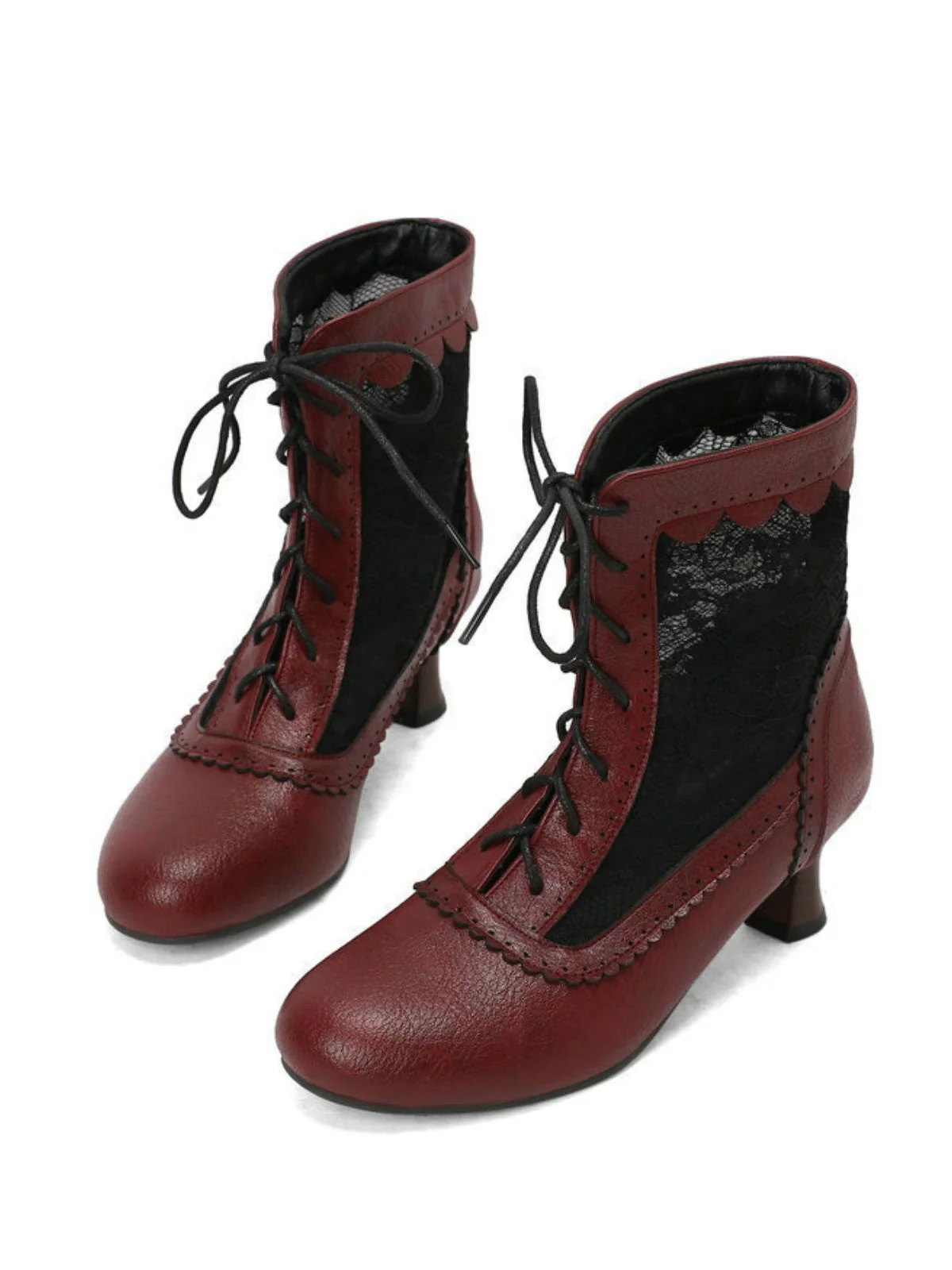 Vintage Floral Lace Low-Heeled Boots - Image 5